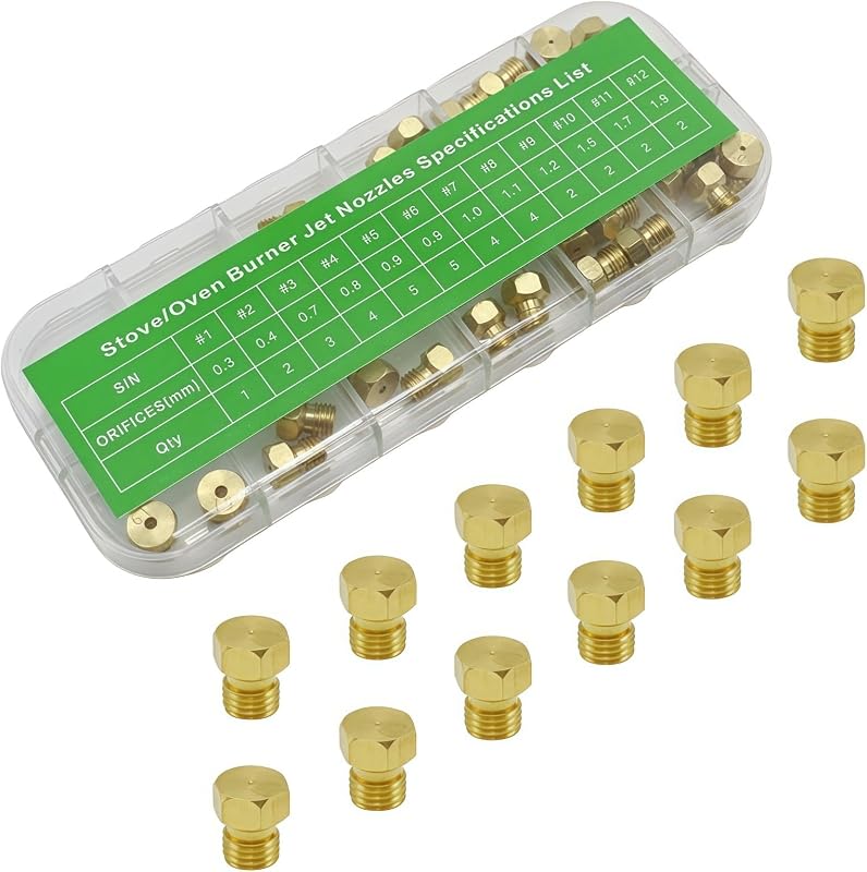 Range Stove Oven Orifice Conversion Kit (36Pcs) - Natural Gas to Propane LPG Brass Jet Burner Nozzle Replacement Parts, M6x0.75 mm Gas Spray Tip (0.3/0.4/0.7/0.8/0.9/1.0/1.1/1.2/1.5/1.7/1.9mm)