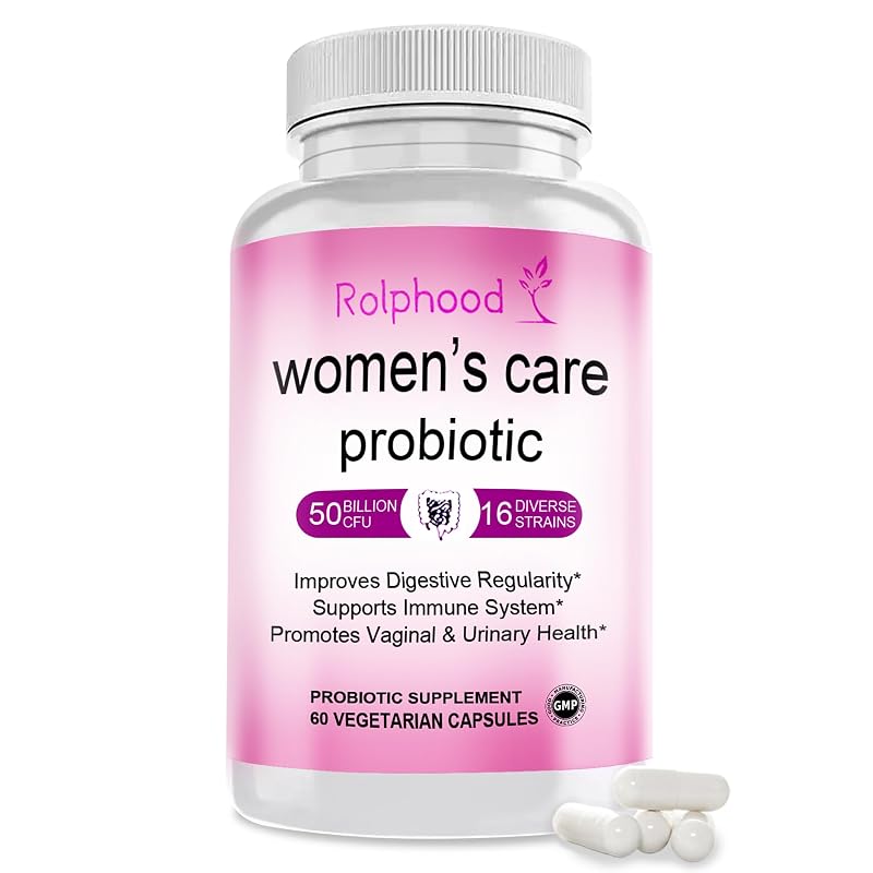 Rolphood Suplemento Probiótico e Prebiótico para Mulheres com Lactobacillus, 50 bilhões de UFC, 60 cápsulas