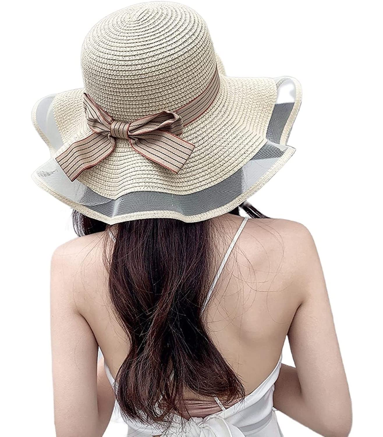 Sombrero de Playa Plegable, Sombrero De Paja Verano para Mujer, para El Sol En La Playa, Protección Solar para Vacaciones Sombrero Playa Verano