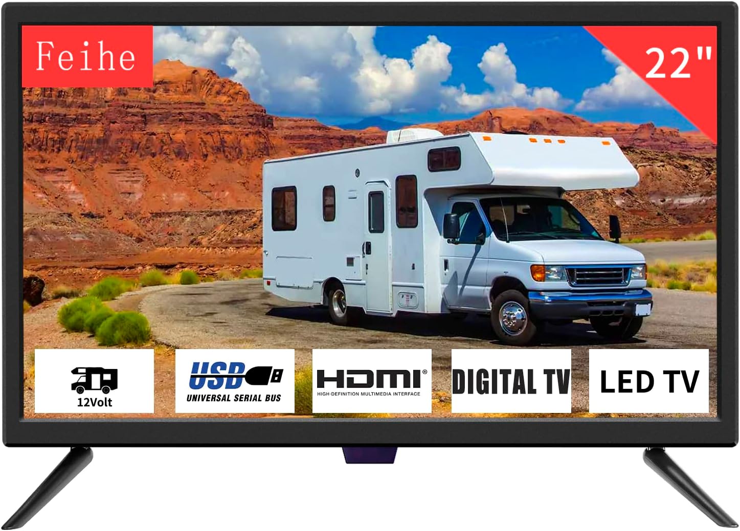 FREE SIGNAL TV Transit 12 Volt Flat Screen TV for RV, 22 inch TV with LED Screen, AC