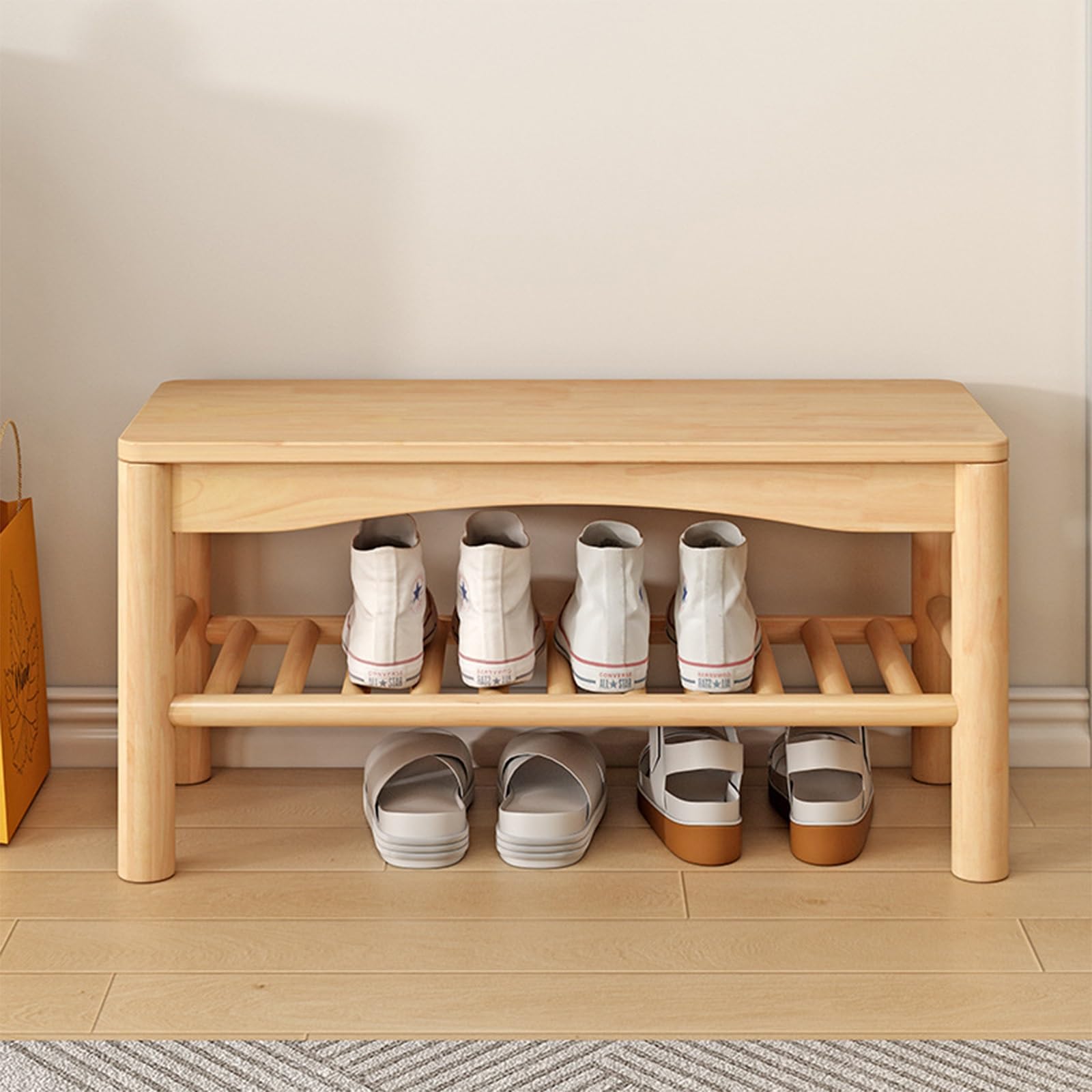 Banco de zapatos de madera maciza para entrada y asiento de almacenamiento