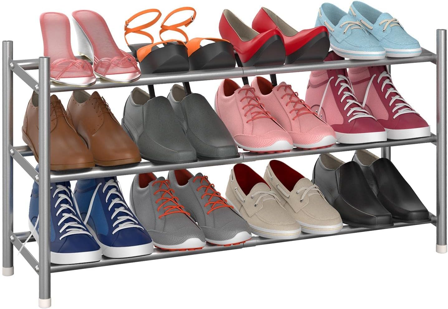 Vinsani 3 Tier Minimalist Shoe Rack Extendable Adjustable Metal