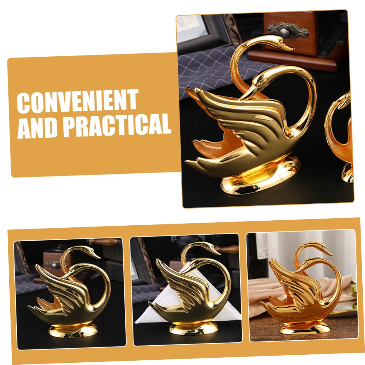 Servilletero de Aleación de Zinc de Cisne Dorado para Mesa Decorativa | Diseño Simple, Borde Liso y Uso Práctico, Adorno de Escritorio para Salón y Hotel