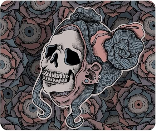 Nicokee - Alfombrilla de mouse para juegos de calavera con diseño de ojos, rosas, hueso, caricatura, azul, para computadora, escritorio, laptop,