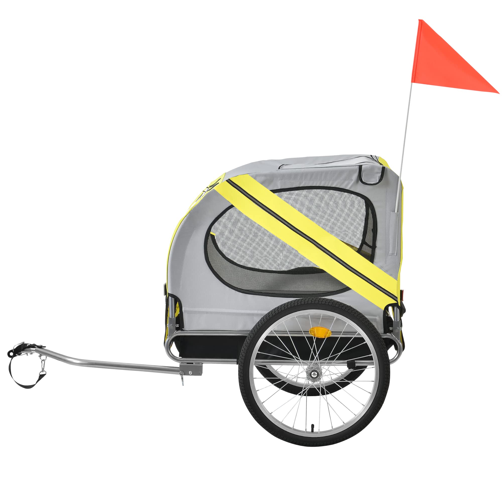 pro.tec Rimorchio per Bicicletta per Trasporto Cani 138 x 71 x 90 cm Carrello per Trasporto Animali Domestici Carico Max.26 kg - Giallo-Griggio-Nero