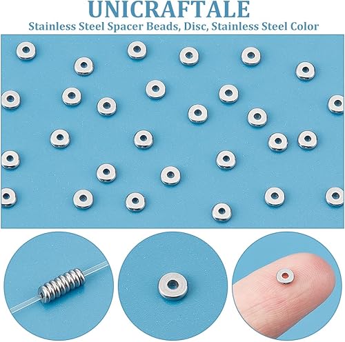 Miniatura 5 de UNICRAFTALE Cerca de 200 cuentas espaciadoras de disco de 0.157 in de acero inoxidable planas redondas cuentas de metal espaciadores de cuentas para