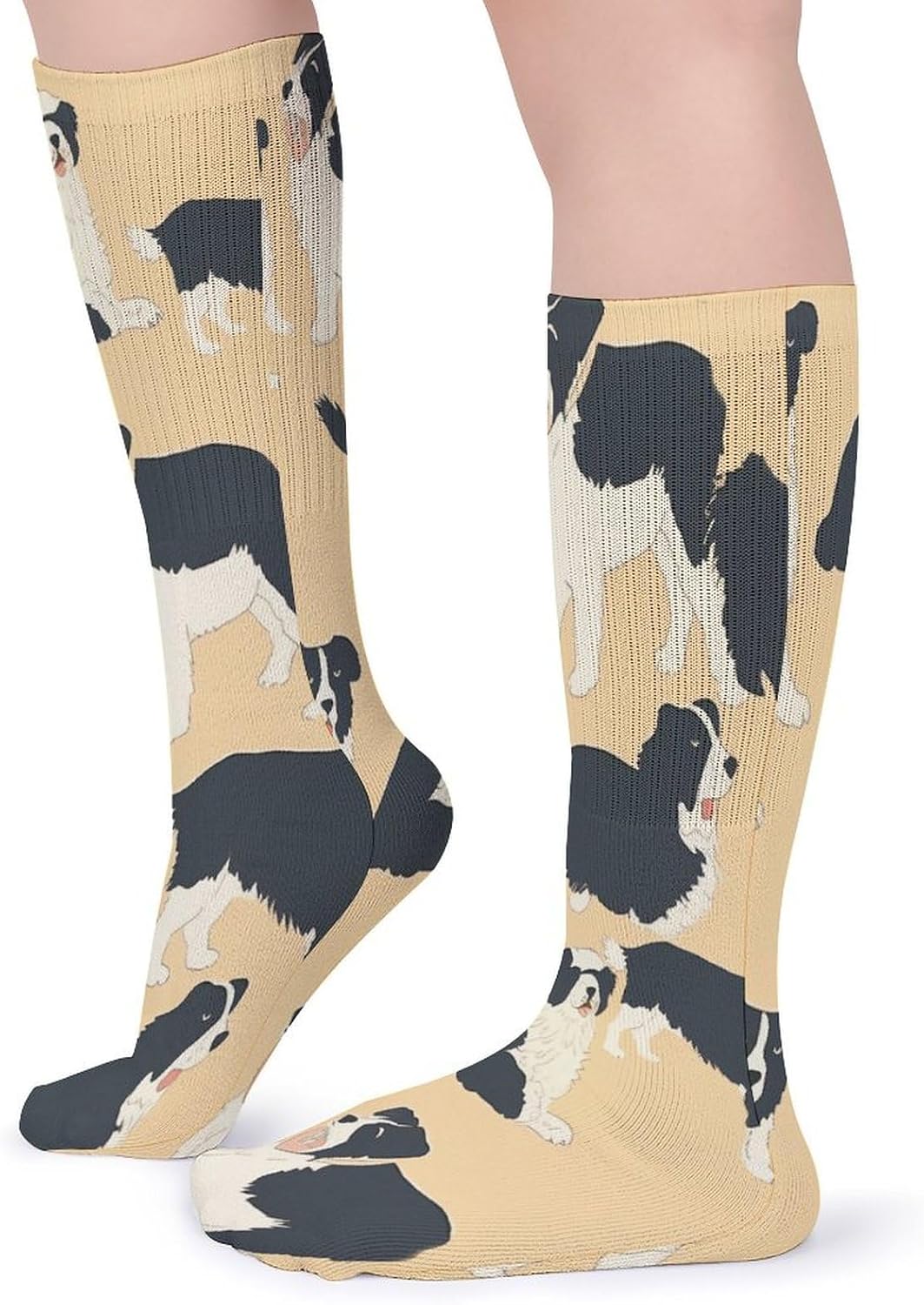 Border Collie Pattern Crew Socks Cozy Casual Calf Socks Lightweight Long Work Sock Breathable Athletic Sock for Hiking Sports Running 5 Pairs