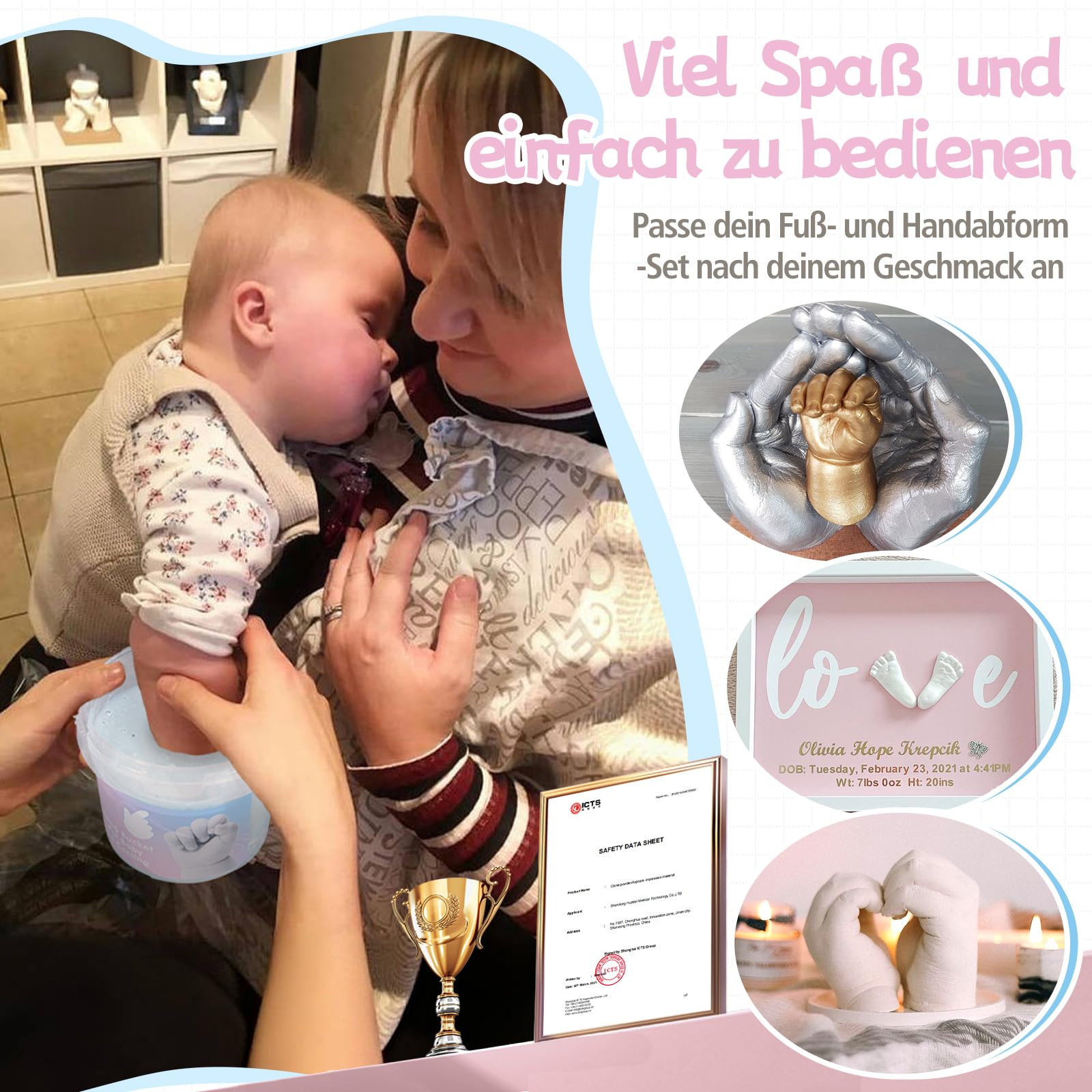Huella de yeso para bebé, Kit 3D Molde Manos y Pies Para Bébé, Taricor Kit Escultura Manos y Pies, No Tóxico y Fácil de Usar, Recuerdos, Recuerdos para Niños o Recién Nacidos
