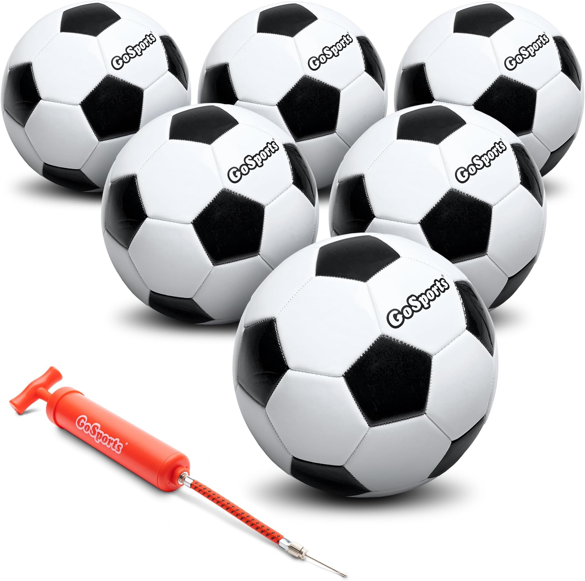 Classic Black and White Soccer Balls - Single or 6 Pack - Sizes 3, 4, 5 with Ball Pump