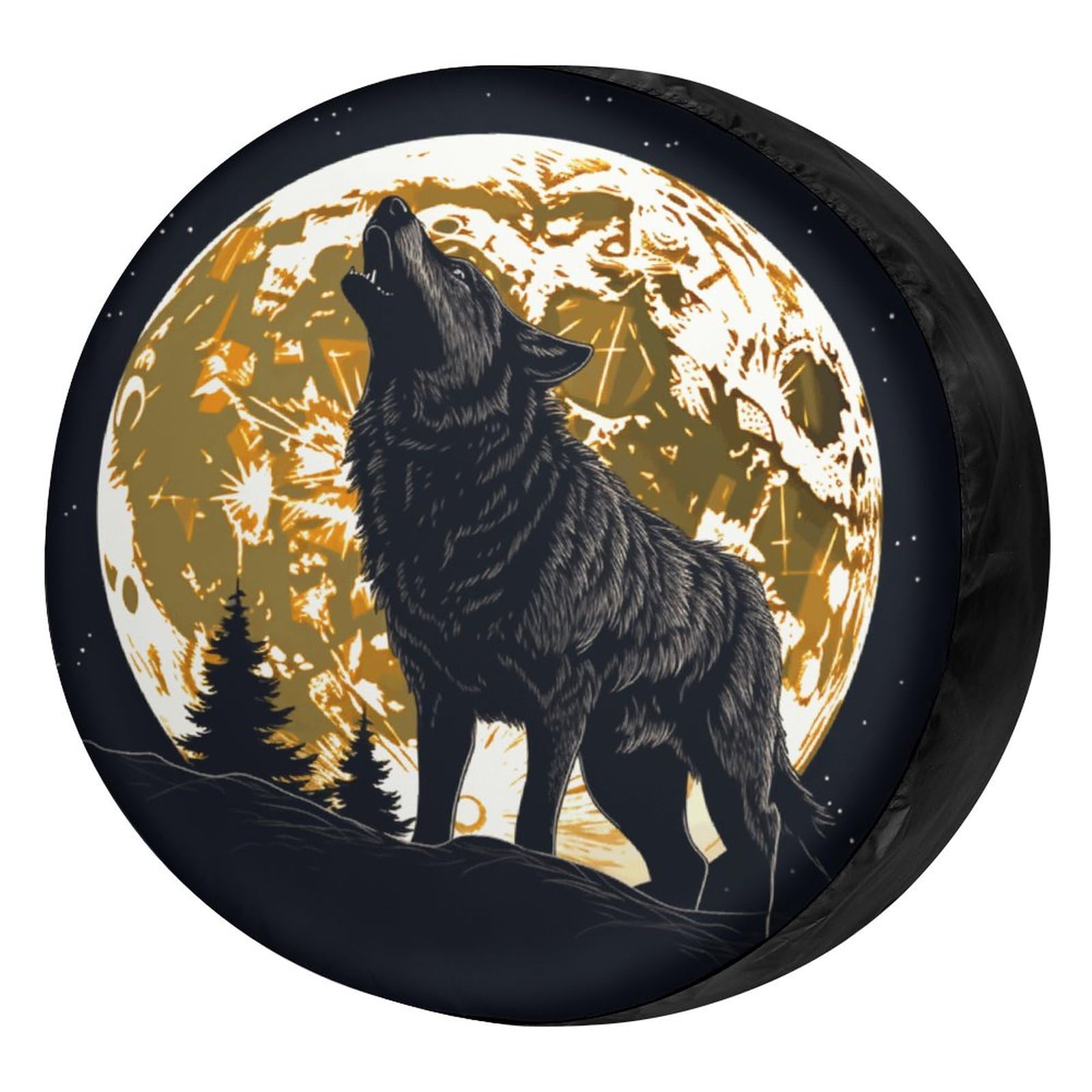 Delerain Howling Wolf Spare Tire Covers Waterproof Dust-Proof Spare Wheel Cover Universal Fit for Jeep, Trailer, RV, SUV, Truck and Many Vehicle (17 Inch for Diameter 31"-33")