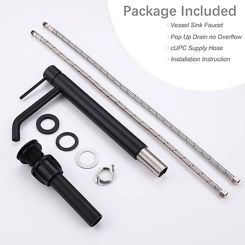 Miniatura 7 de Grifo de fregadero negro con ensamblaje de drenaje y líneas de suministro cUPC, grifos negros mate de acero inoxidable para fregadero de baño, grifo