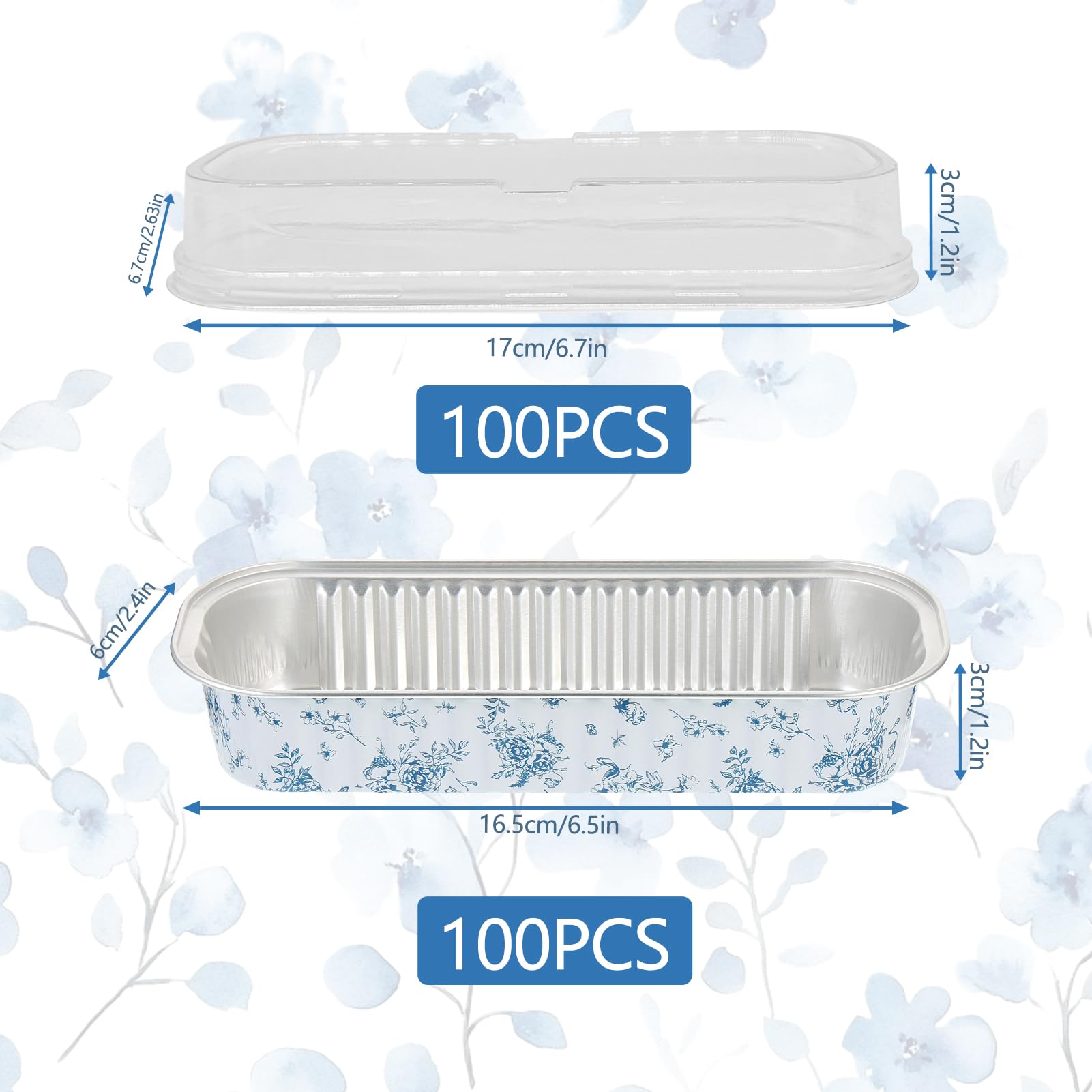 100 szt. mini foremek do pieczenia z pokrywkami, 200 ml prostokątne formy do pieczenia z folii aluminiowej jednorazowe mini foremki do ciasta, Chinoiserie