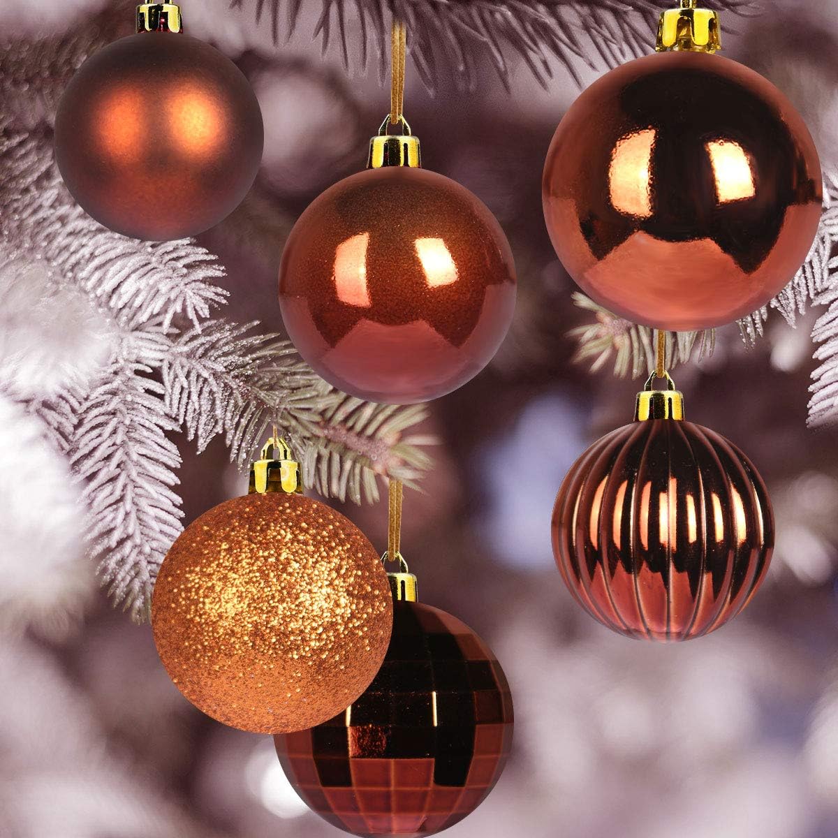 Orange Bronze 2.5" Christmas Balls Christmas Tree Decoration Ornaments Shatterproof Hanging Balls for Birthday Halloween Holiday Wedding Decorations Set of 18pcs - Image 4