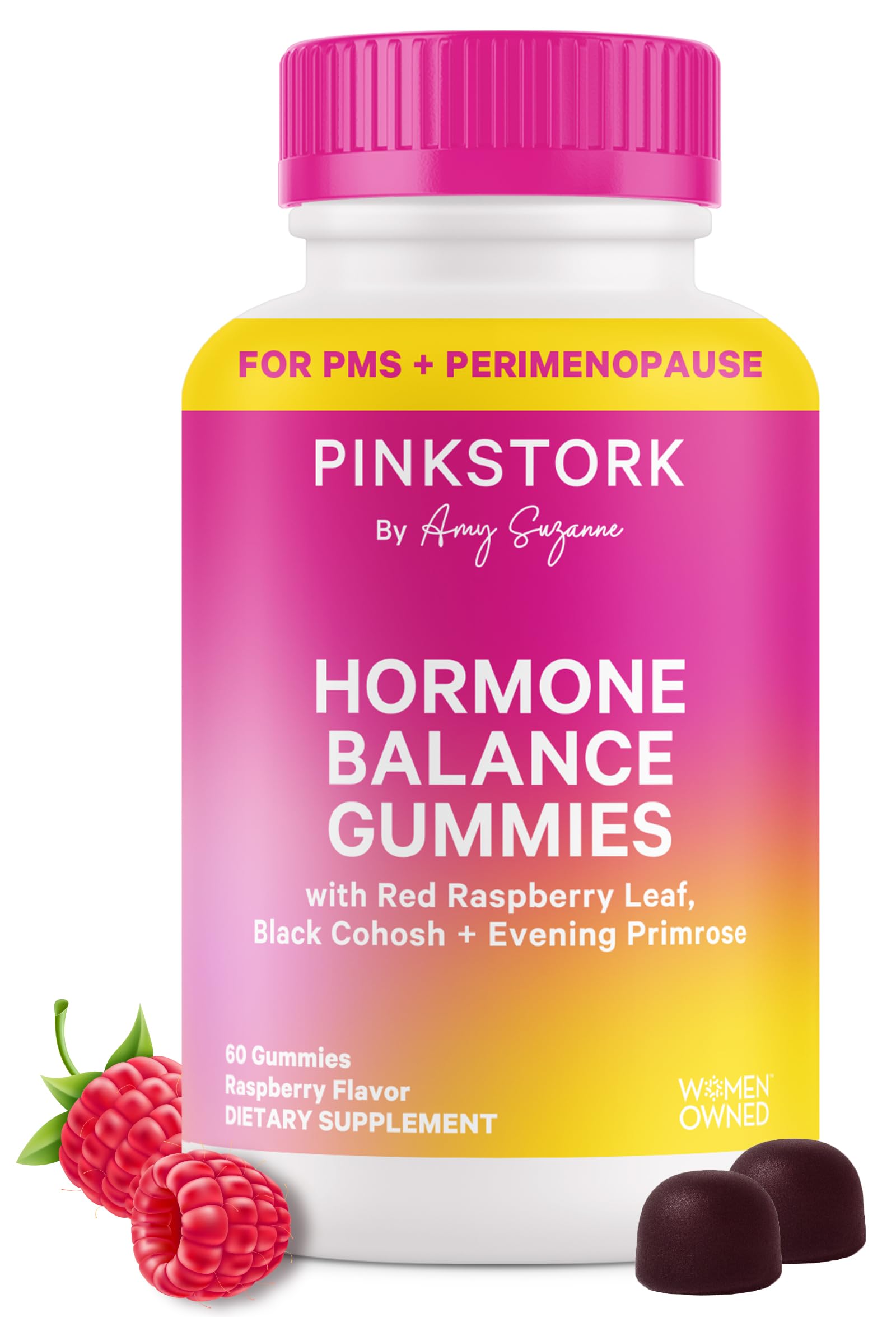 Pink Stork Hormone Balance Gummies for Women – PMS, Menopause & Estrogen Support – Mood, Bloating, Hot Flashes & Energy – Red Raspberry Leaf, Black Cohosh, Primrose – 60 Vegan Gummies