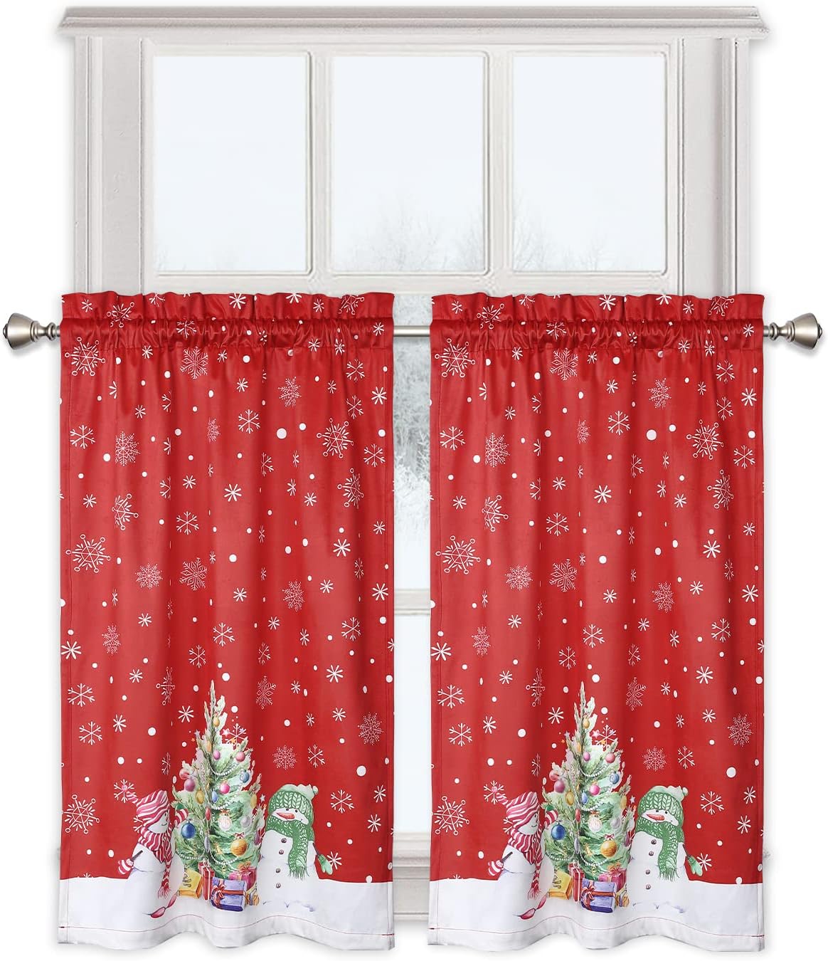 ROYGROW Christmas Kitchen Curtain Cafe Curtain 36 Inch Tier Curtains Window Treatment Rod Pocket for Home Decor 2 Panels for Bathroom, Living Room Christmas Decoration