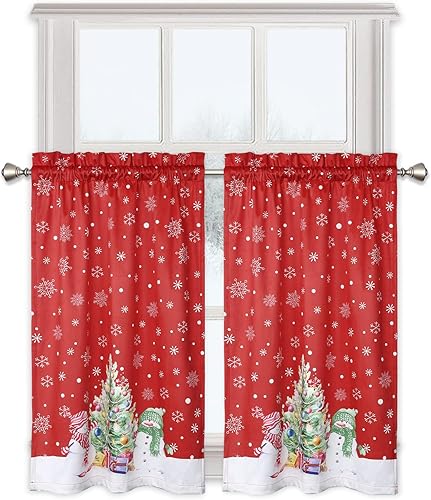 Miniatura 4 de Cortina de cocina de Navidad, cortina de café de 30 pulgadas, cortinas de ventana con bolsillo para barra para decoración del hogar, 2 paneles para