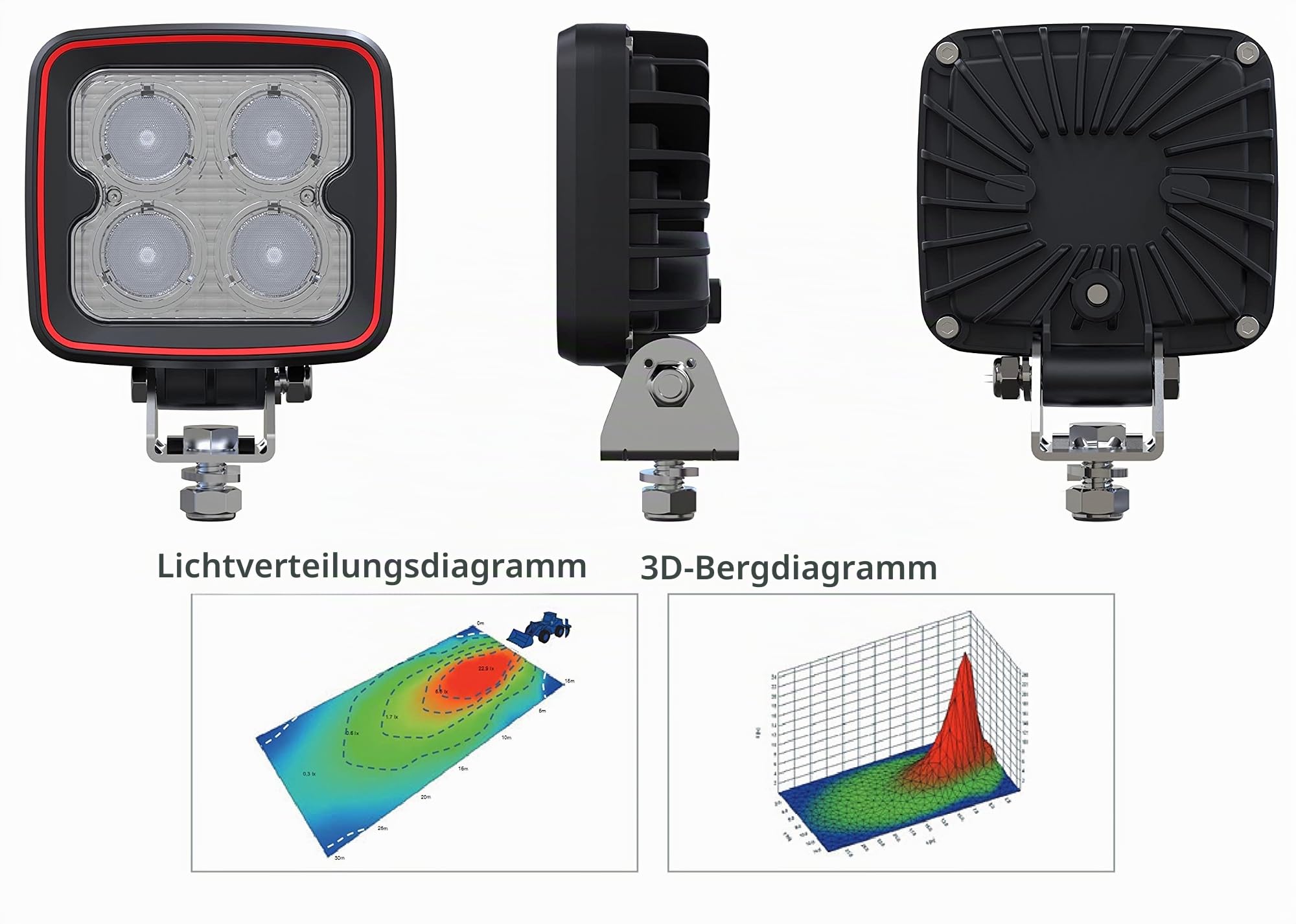HMH Weldex LED Arbeitsscheinwerfer Rückfahrscheinwerfer 20W 60 Grad 1600 Lumen kaltweiss IP69K 12V 24V ECE R10 & ECE R23 Aluminium Druckguss WDWL-4S20DT60 (WDWL-4S20W60)
