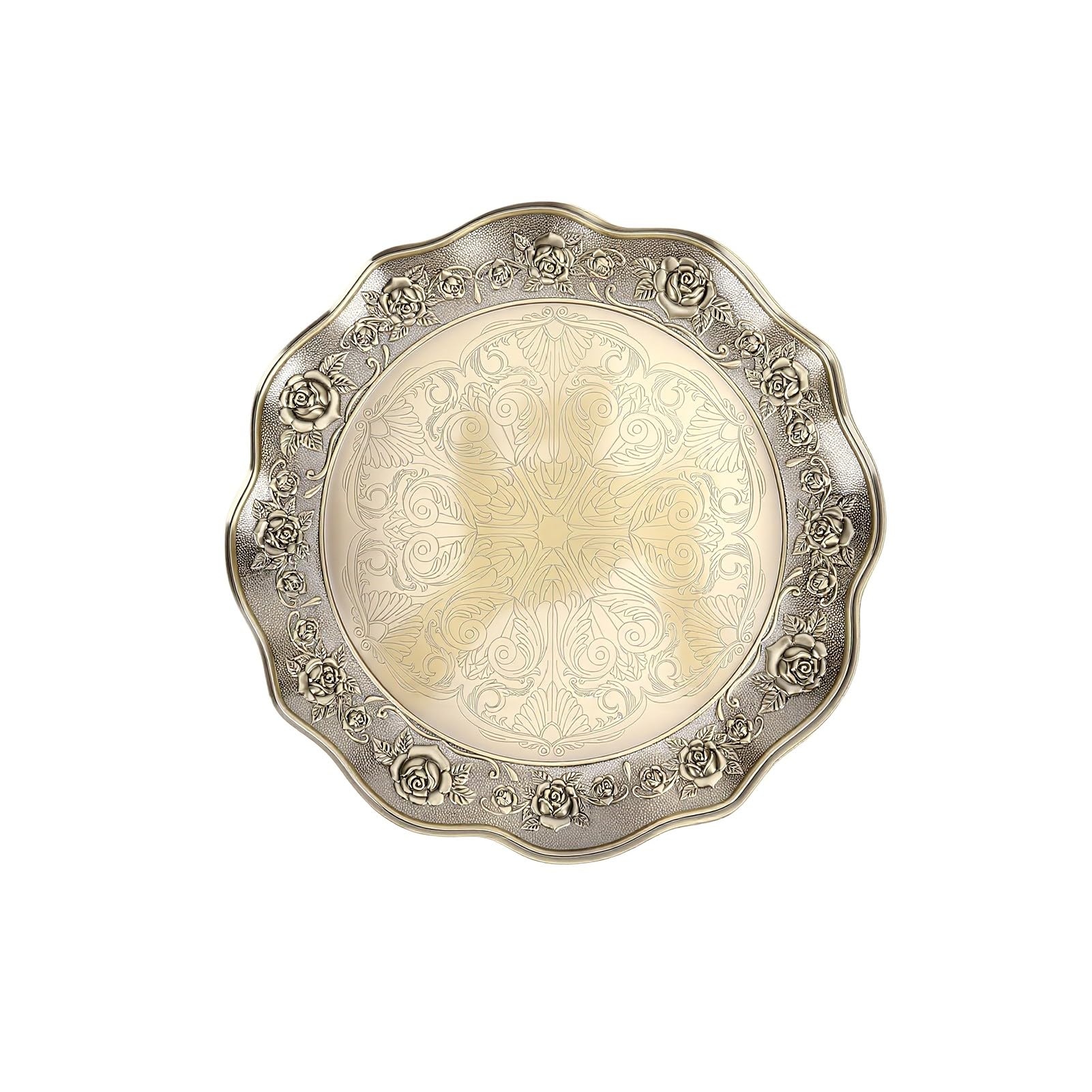 Bandeja de metal rosa Luocute en relieve, artesanía retro para servir joyas
