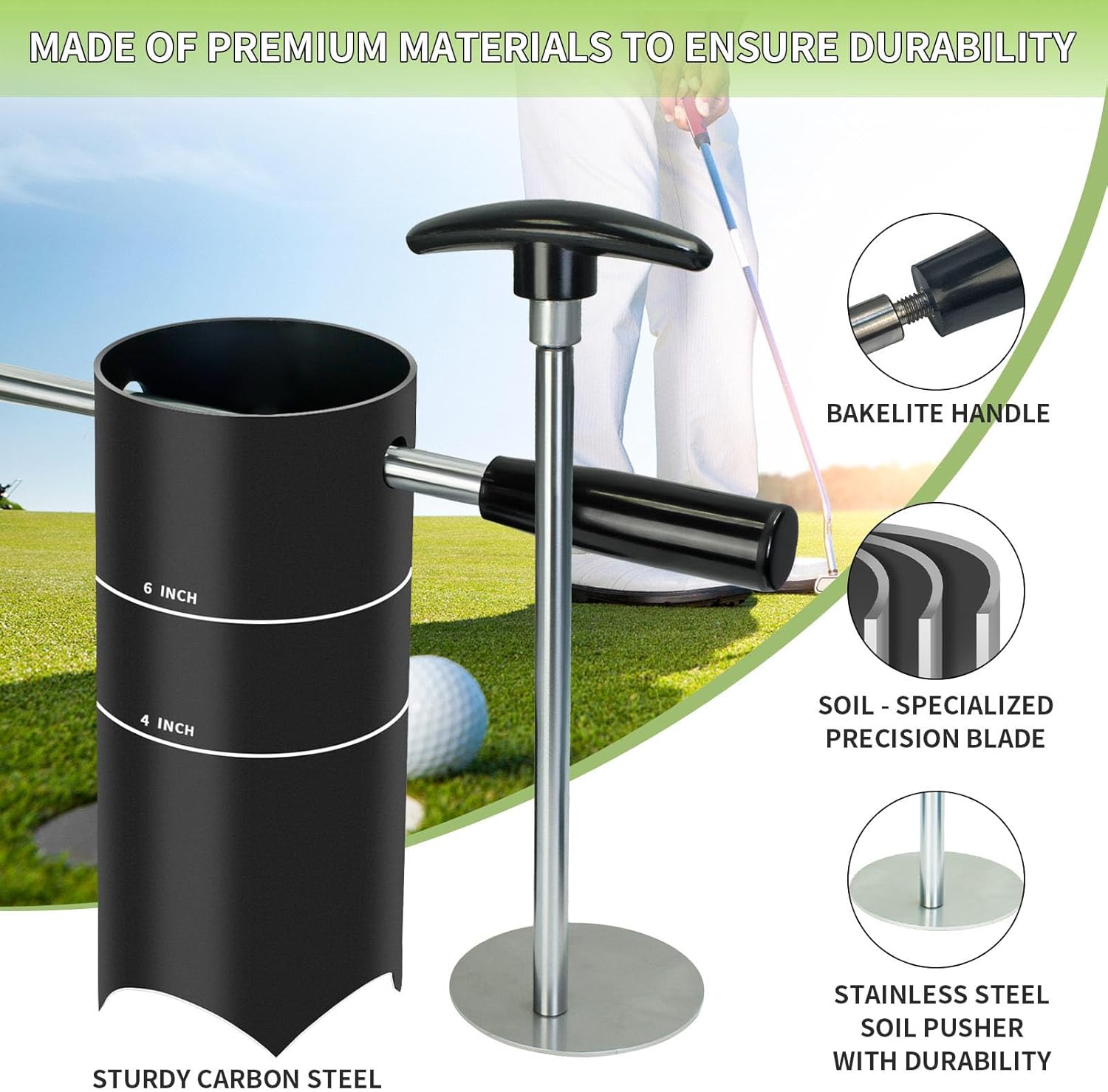 Transportable Golfing Hole Cutter Three Wheeled Home Tiny Courses USGA Standard Size 4 Otherwise Half Foot Permanent Mild Steel Drill Easy Digging Plan Professional Cutter