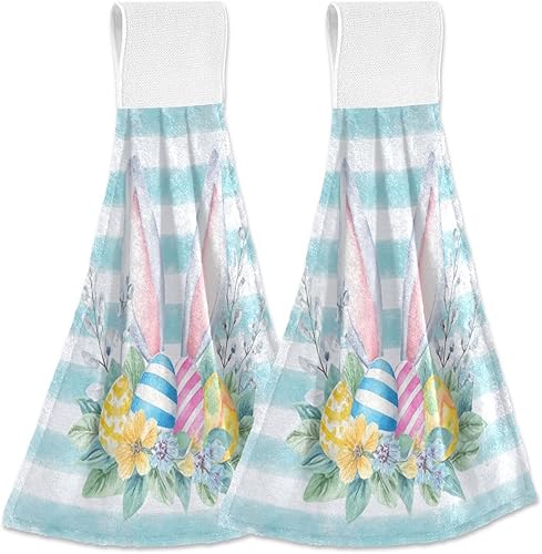 Miniatura 8 de Kcldeci Toallas de mano colgantes de trébol del día de San Patricio con lazo para colgar toallas de mano de trébol a rayas toallas de mano suaves y