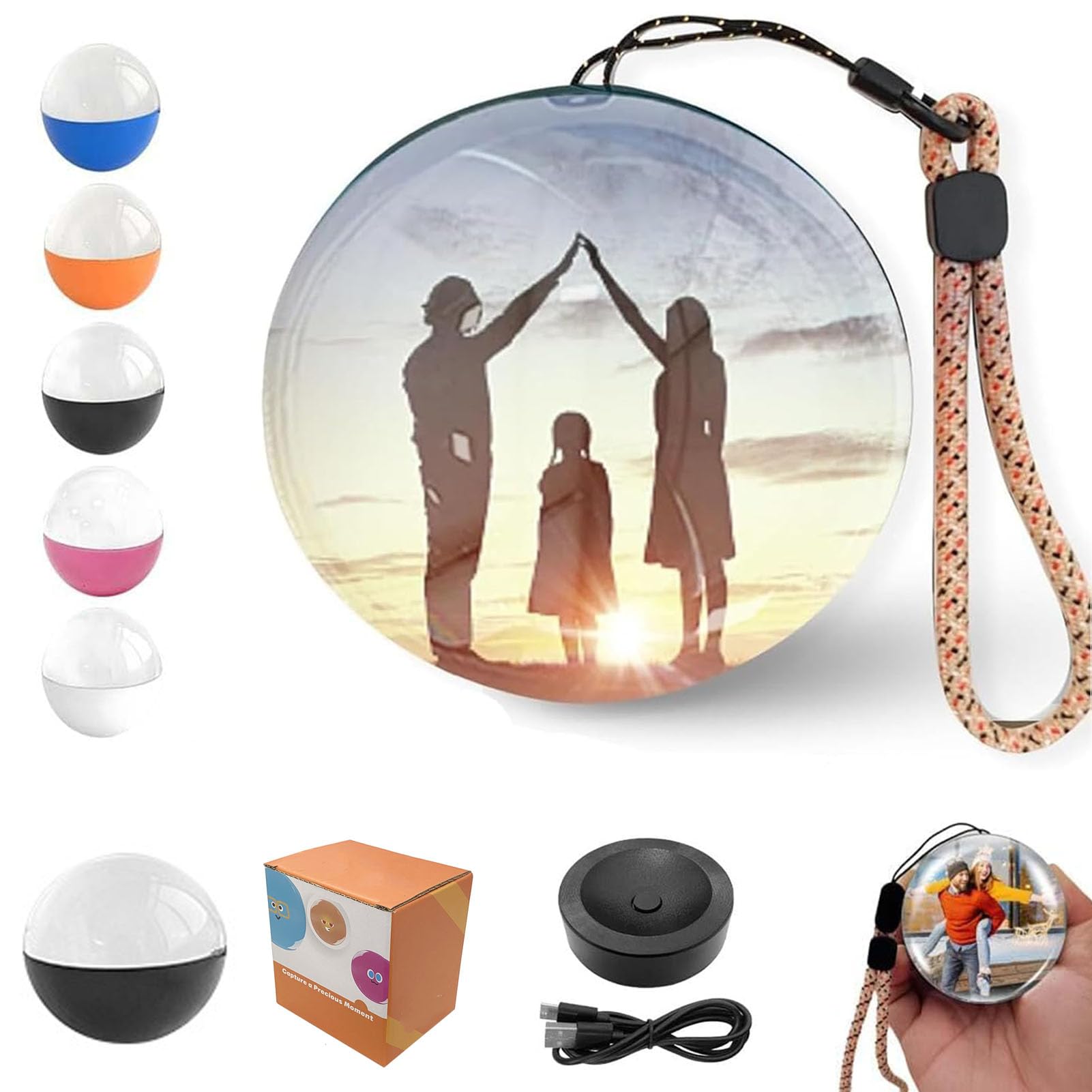 Générique Ornement De Noël Memory Orb,Lampe Vidéo Personnalisée LED,Photo Numérique 3D avec Boule De Cristal à Ultrasons,Lampe Rechargeable USB pour Noël,Souvenirs Famille,Cadeau,Noir,WiFi