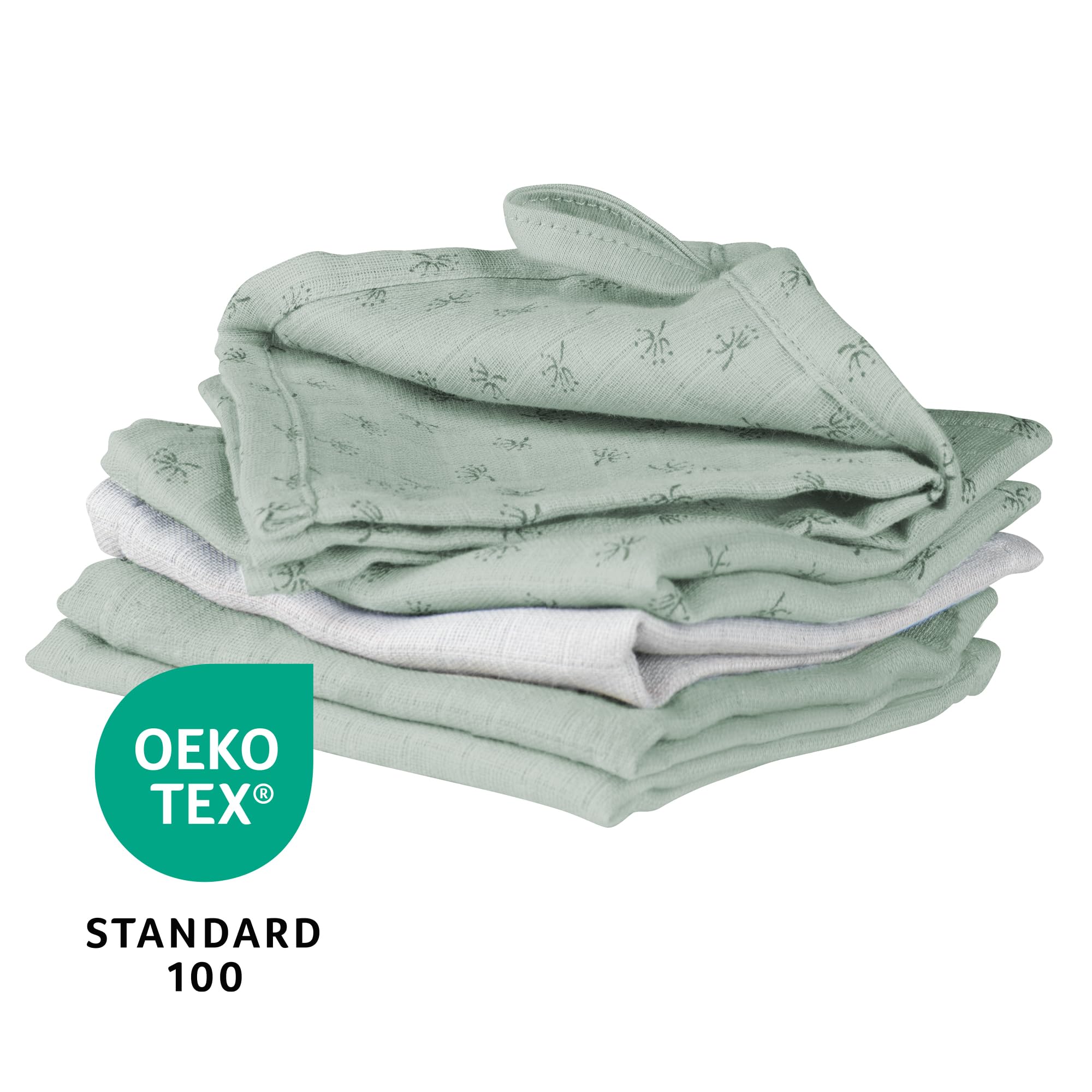 roba organic 5er Set Ręczników 'Lil Planet' frosty green, Musselin, Bawełna Organiczna, GOTS, 25 x 25 cm