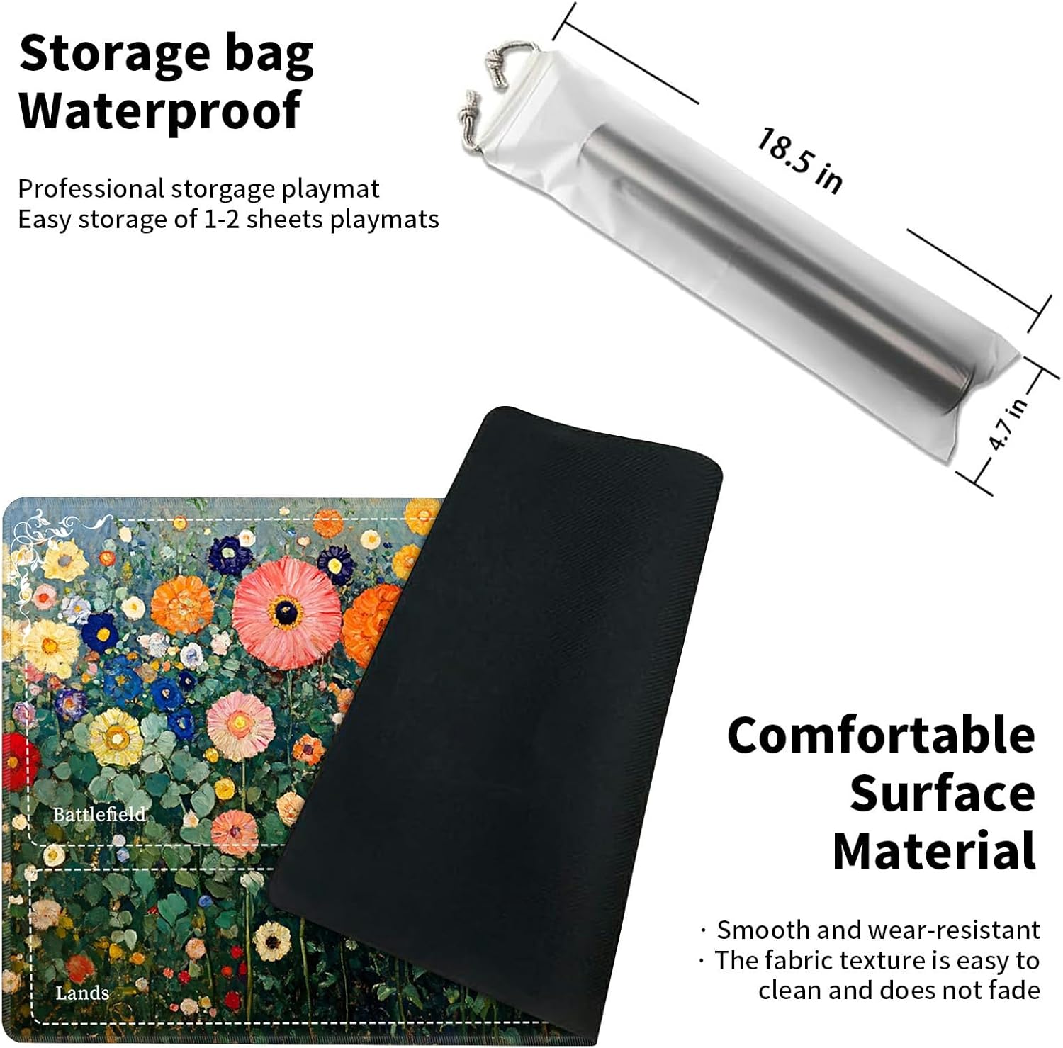 Playmat for MTG with Zones & Storage Bags,Game Mat 27.5 x 15.7 inches,TCG and Board Game Mat for Cards,Mousepad Desk Mats-Wildflowers