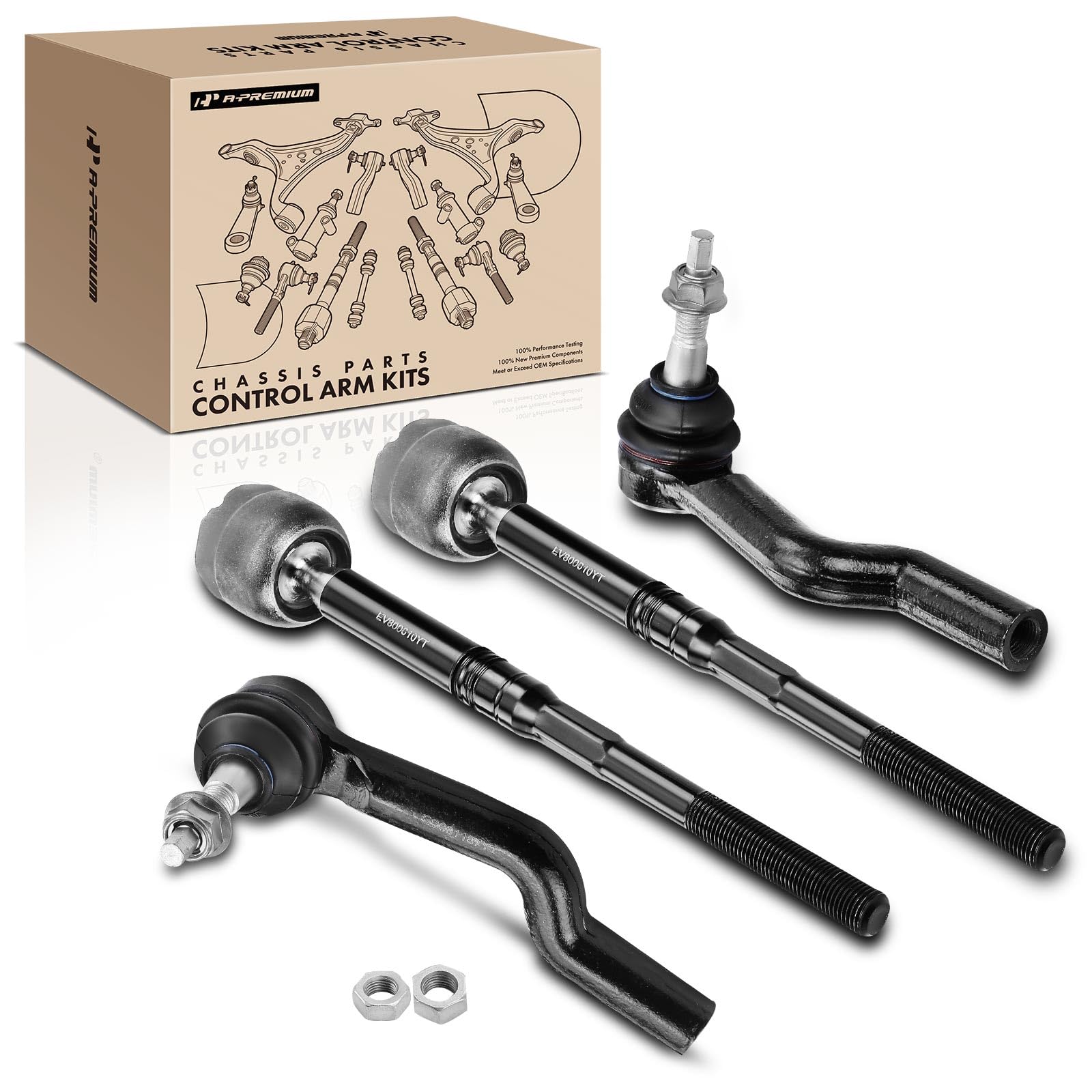 A-Premium Set of 4, Front Inner & Outer Tie Rod End Kit, Compatible with Cadillac CTS 2008-2015, RWD Only