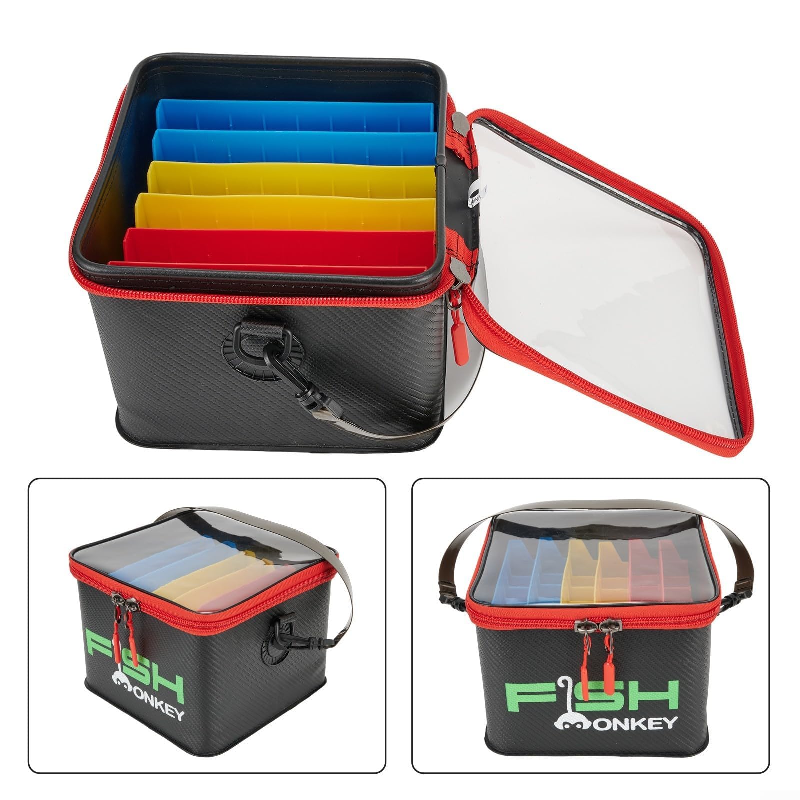 Caja de aparejos de pesca EVA, caja de almacenamiento de calamar de 48 ranuras con parte superior transparente, cubo de señuelo de agua salada, contenedor de cebo con agujeros de drenaje, organizador