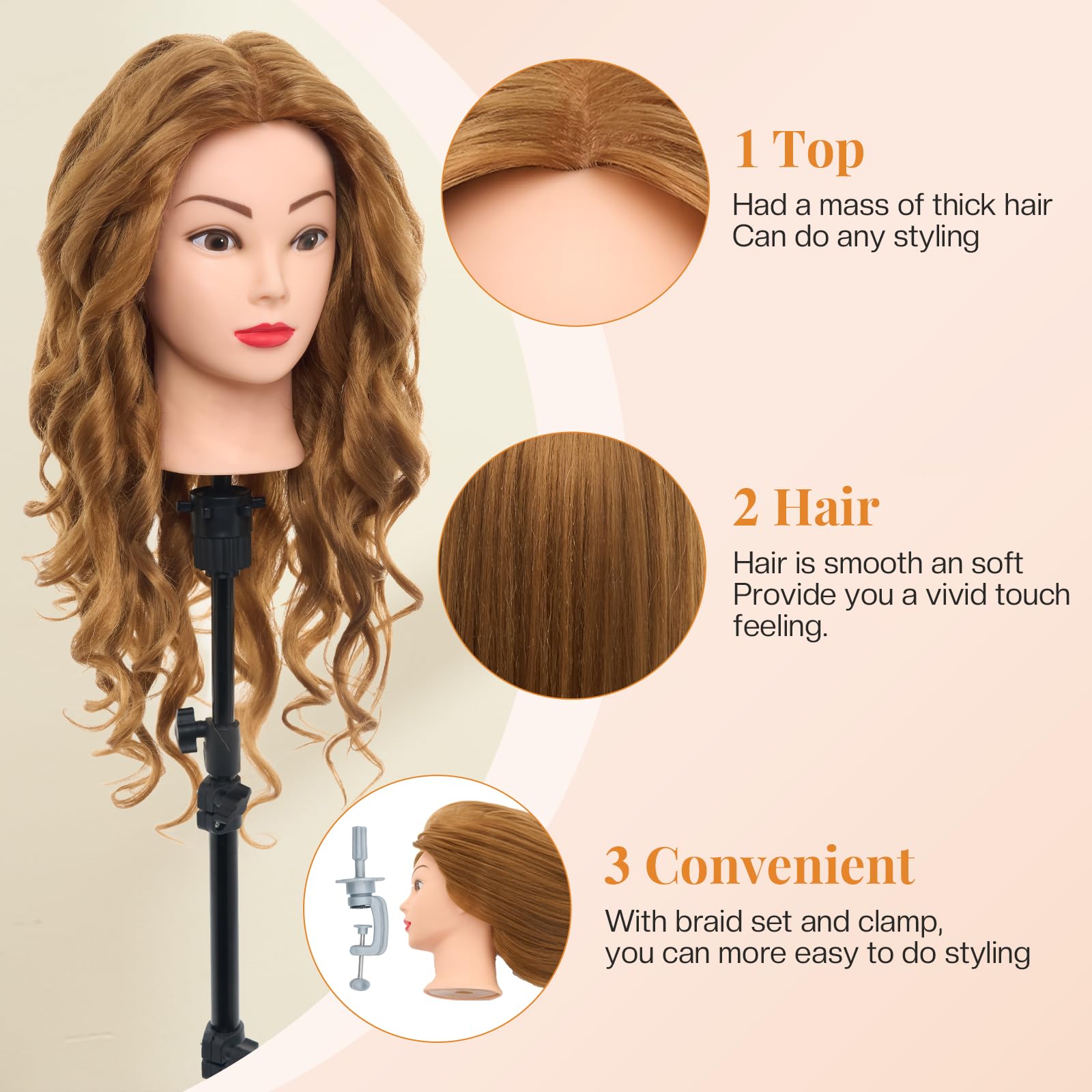 Neverland Frisierkopf 80% Echthaar 24 Zoll Friseurkopf mit Tischhalter und Haar Styling Braid Set