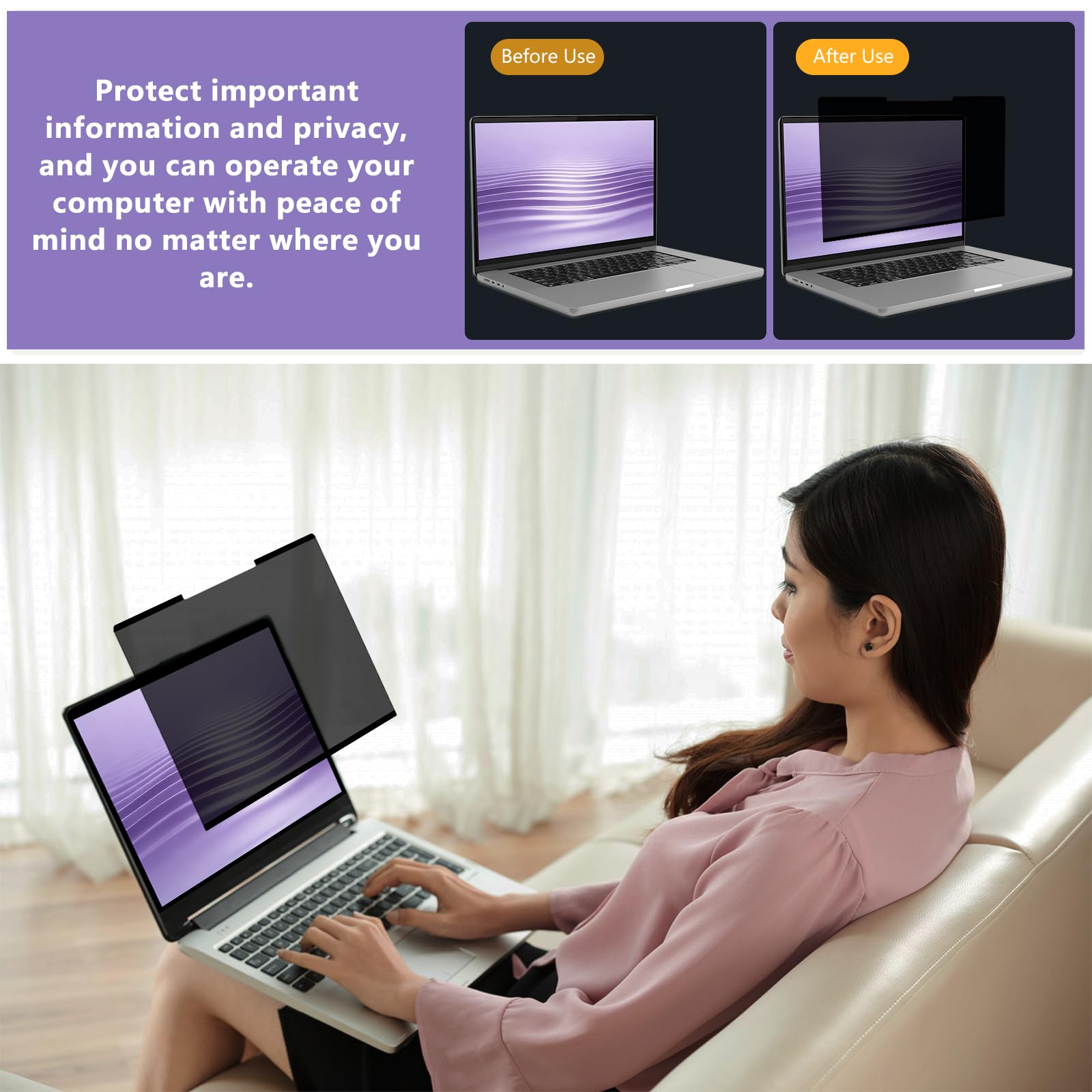 16 Pouces Filtre de Confidentialité Amovible Premium, Film Protecteur d'écran, Privacy Anti Espion Filtre, Anti-Lumière Bleu Film de Protection pour Moniteur Tactile 16" 16:10
