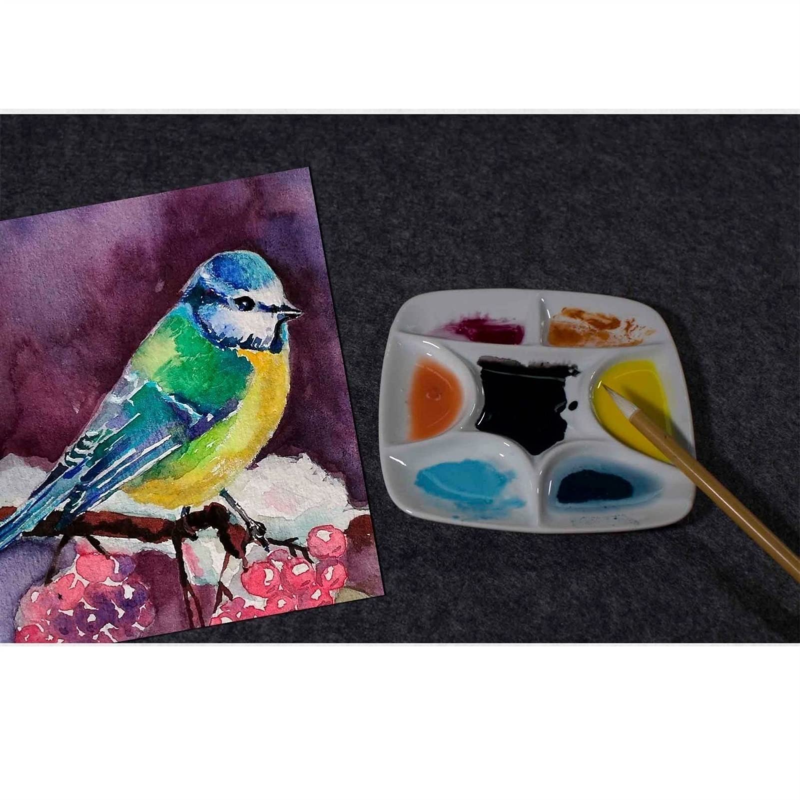 Paleta de Pintura de Artista de cerámica de 2 Piezas, Paleta de Acuarela de Porcelana, Bandeja de Mezcla de cerámica Blanca for Pintura de Acuarela Gouache, 15 cm Cuadrado