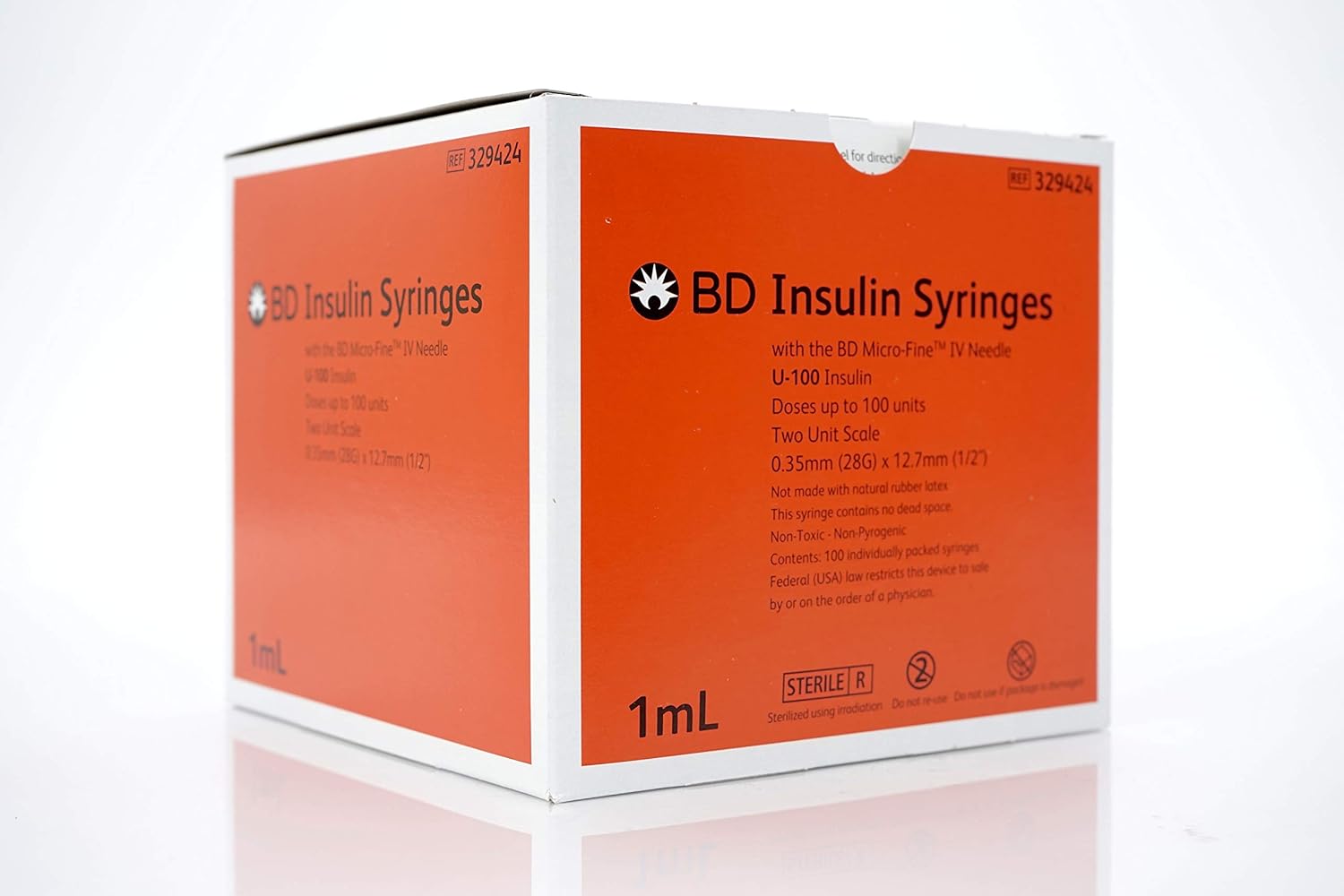 Becton Dickinson Insulin Syringes, Micro-Fine, IV Needle, Two Unit Scale, 1ML, U-100, 28G x 1/2", 329424 (Case of 500) : Industrial & Scientific