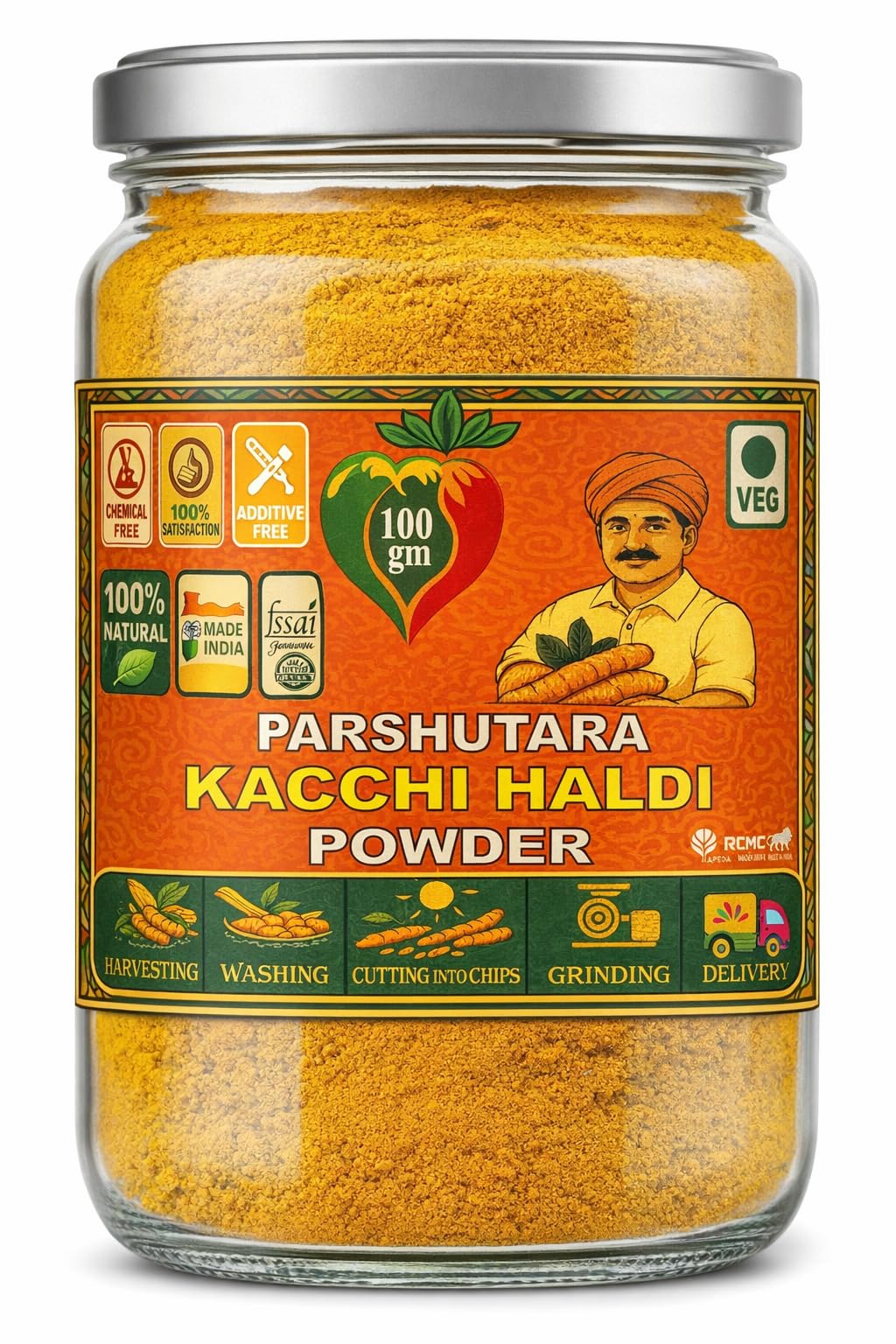 Parshutara Farm 100gm (Kacchi Haldi Powder)- Immunity Booster, Anti-Oxidant, Anti-Inflammatory Turmeric Powder (Pack of 1)