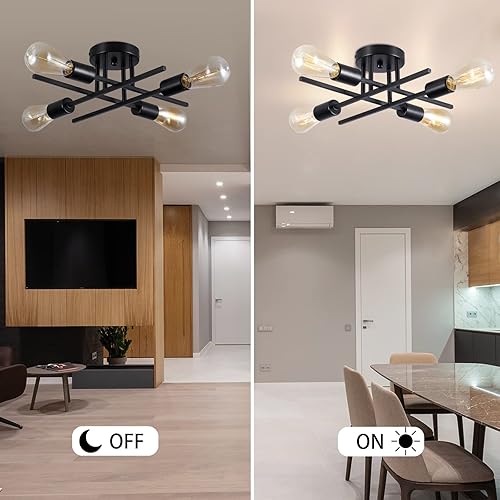 Miniatura 7 de Sputnik Candelabros, lámpara de techo moderna semiempotrada con base E26, lámparas industriales de mediados de siglo para cocina, granja, Negro