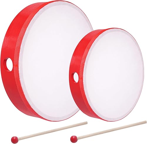 Miniatura 8 de Nydotd Tambor de mano de 10 pulgadas y 8 pulgadas para niños, tambor de marco de madera de percusión con palo de tambor, instrumentos de percusión