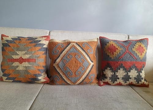 Jaipur Art & Rugs - Funda de cojín de yute indio tejida a mano, funda de cojín Kilim de 18 x 18 pulgadas, decoración del hogar, estilo 63