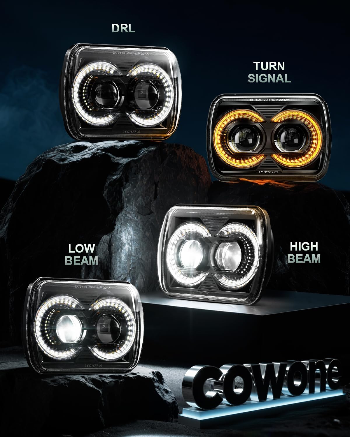 DOT 180W 5x7 Led Headlights 7x6 H6054 headlight Compatible with Jeep Wrangler YJ Cherokee XJ Bright DRL Turn Signal Hi/Low Beam Ford Chevy GMC Toyota Nissan Dodge Truck Van etc Black