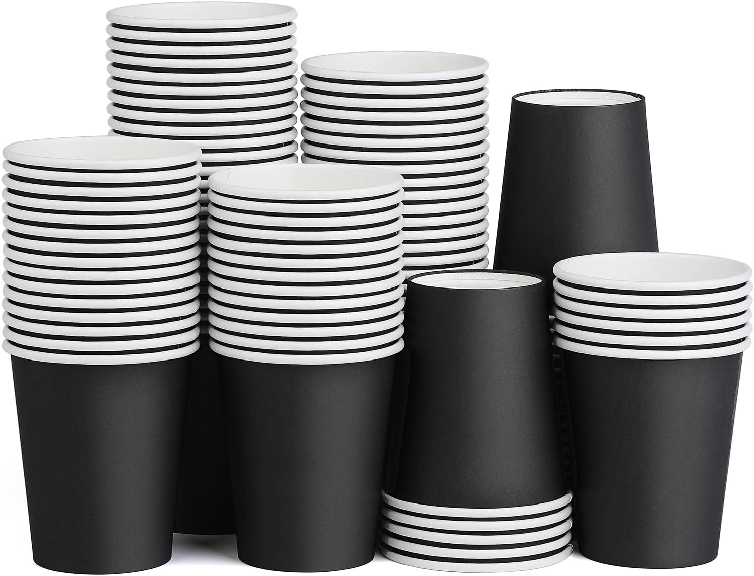 100 Pack 8oz Black Paper Cups for Hot & Cold Drinks Compostable Disposable Coffee/Tea Cups for Party DIY Holiday Wedding Birthday Activities