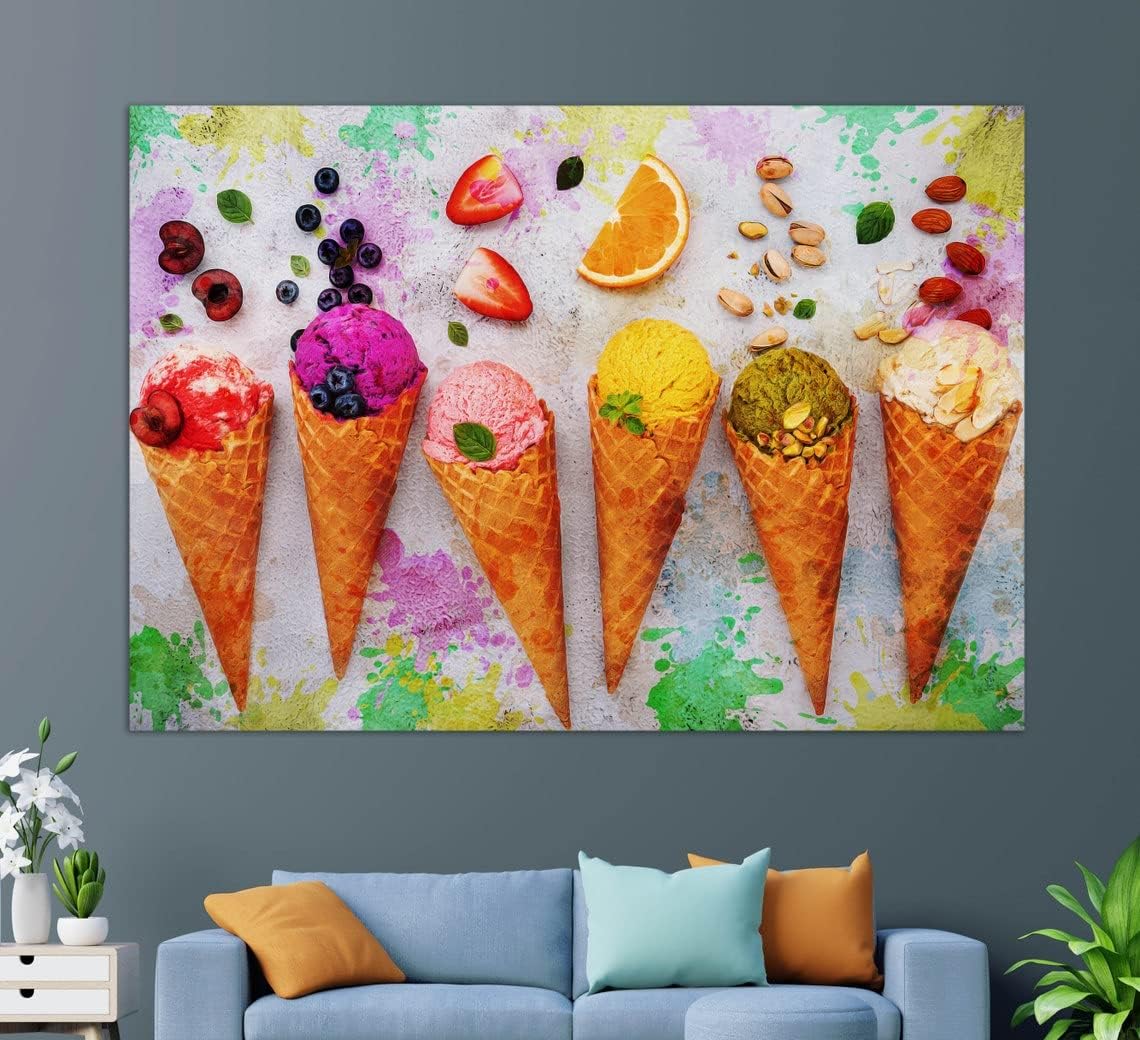 Ice Cream Canvas Print, Ice Cream Wall Art, Ice Cream Print, Ice Cream Painting, Kitchen Wall Décor