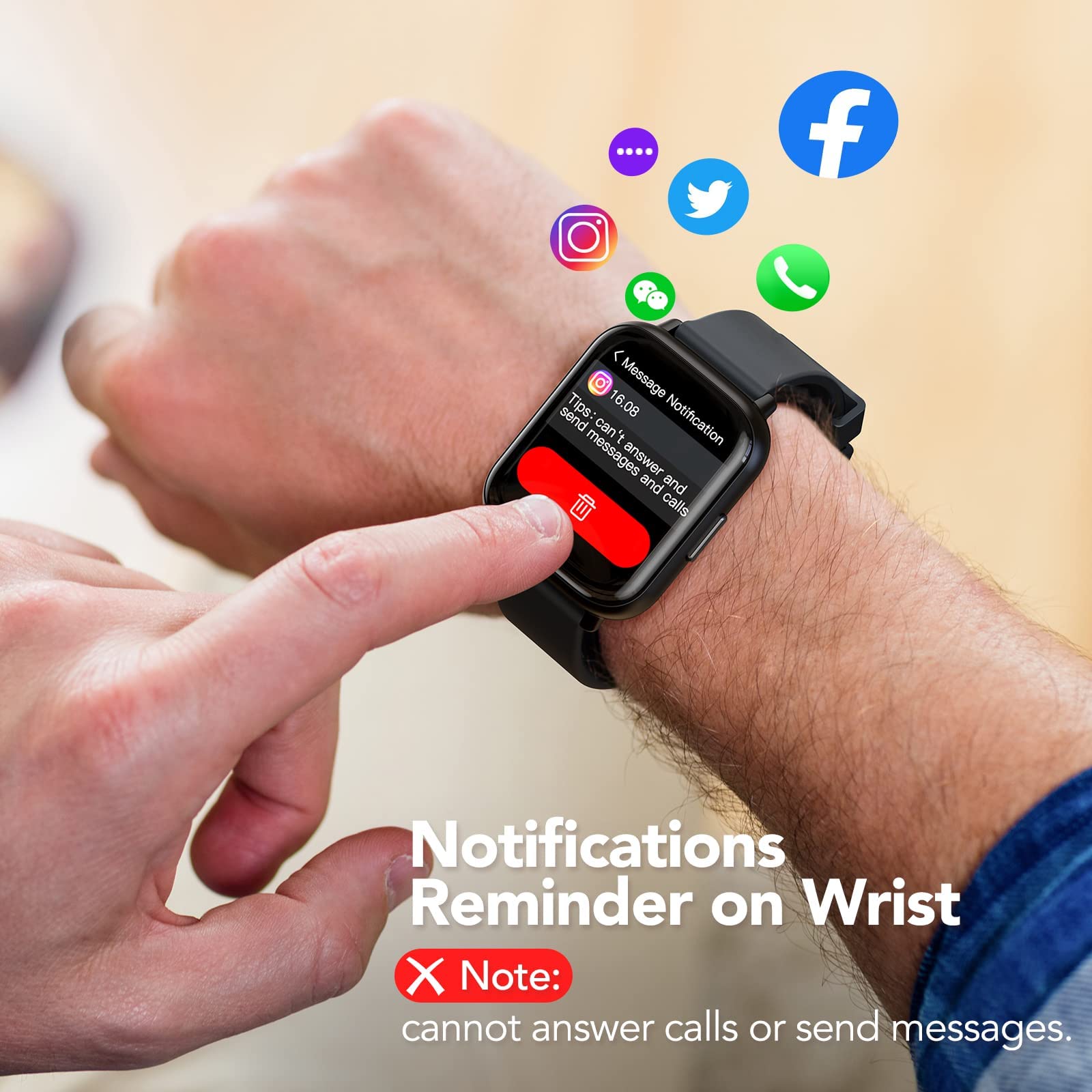 Parsonver Reloj Inteligente Hombre, 1.69" HD Smartwatch Deporte Impermeable IP68 Tracker Fitness con Monitor de Frecuencia Cardíaca Cronómetro Podómetro Calorías Pulsera Inteligente para