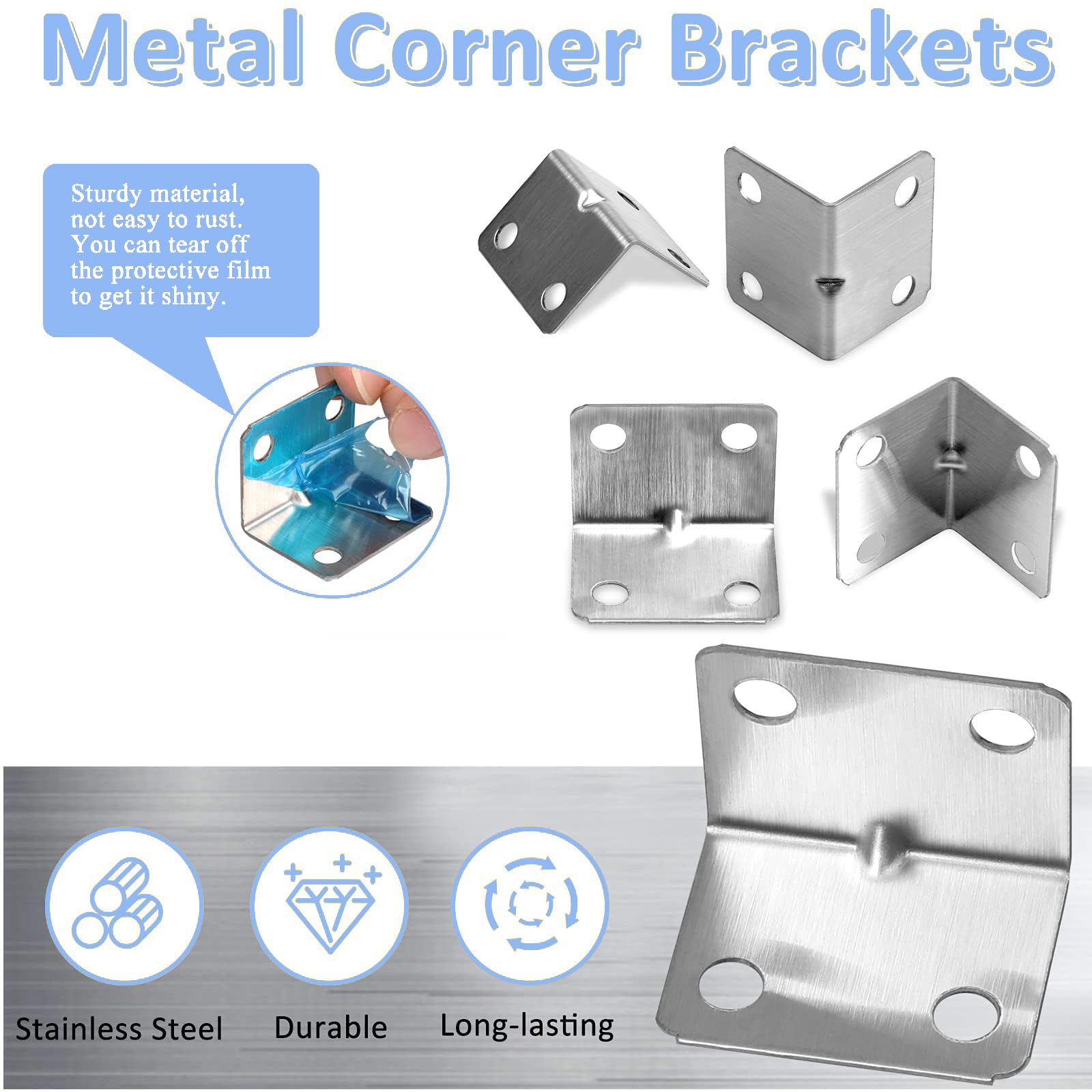 TOP-VIGOR 20Pcs Corner L Brackets for Wood 25mm x 25mm x 32mm Stainless Steel Heavy Duty 90 Degree Right Angle Shelf Brackets Supports Corner Brace with Screws - Image 3