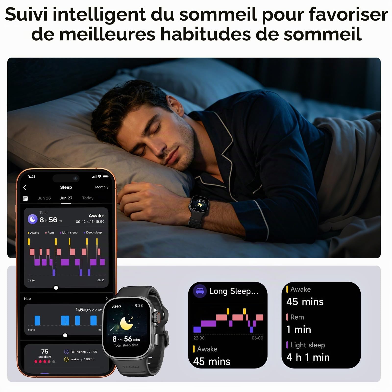 TOZO Watch 1 Montre Connectée, Tracker GPS d'Activité et de Fitness