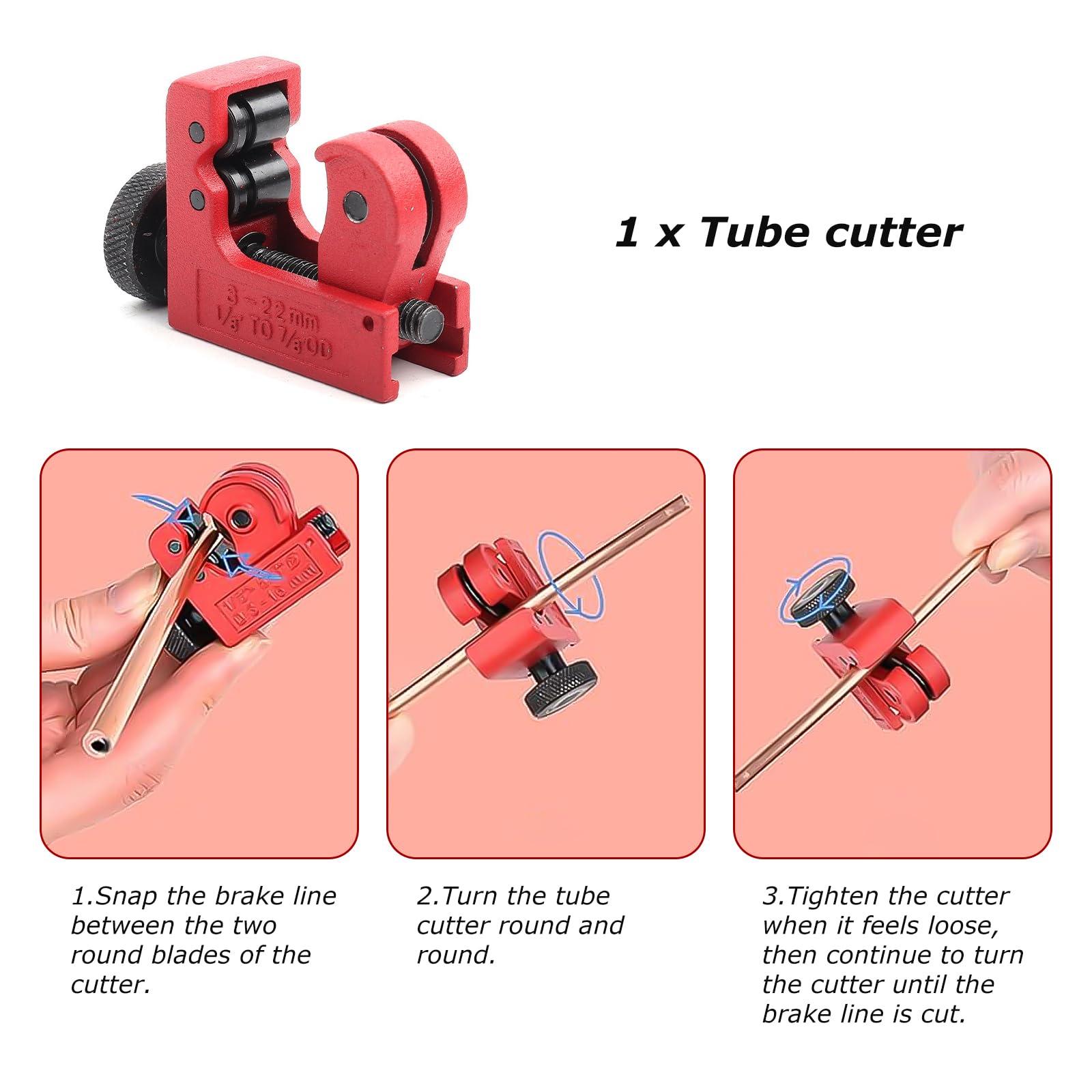 Tubo de freno con rebordeador, juego de herramientas para ensanchar, dispositivo de rebordeado para tuberías de freno, doblador de tuberías con cortatubos de 3/16", 1/4", 5/16", 3/8", 1/2" para línea