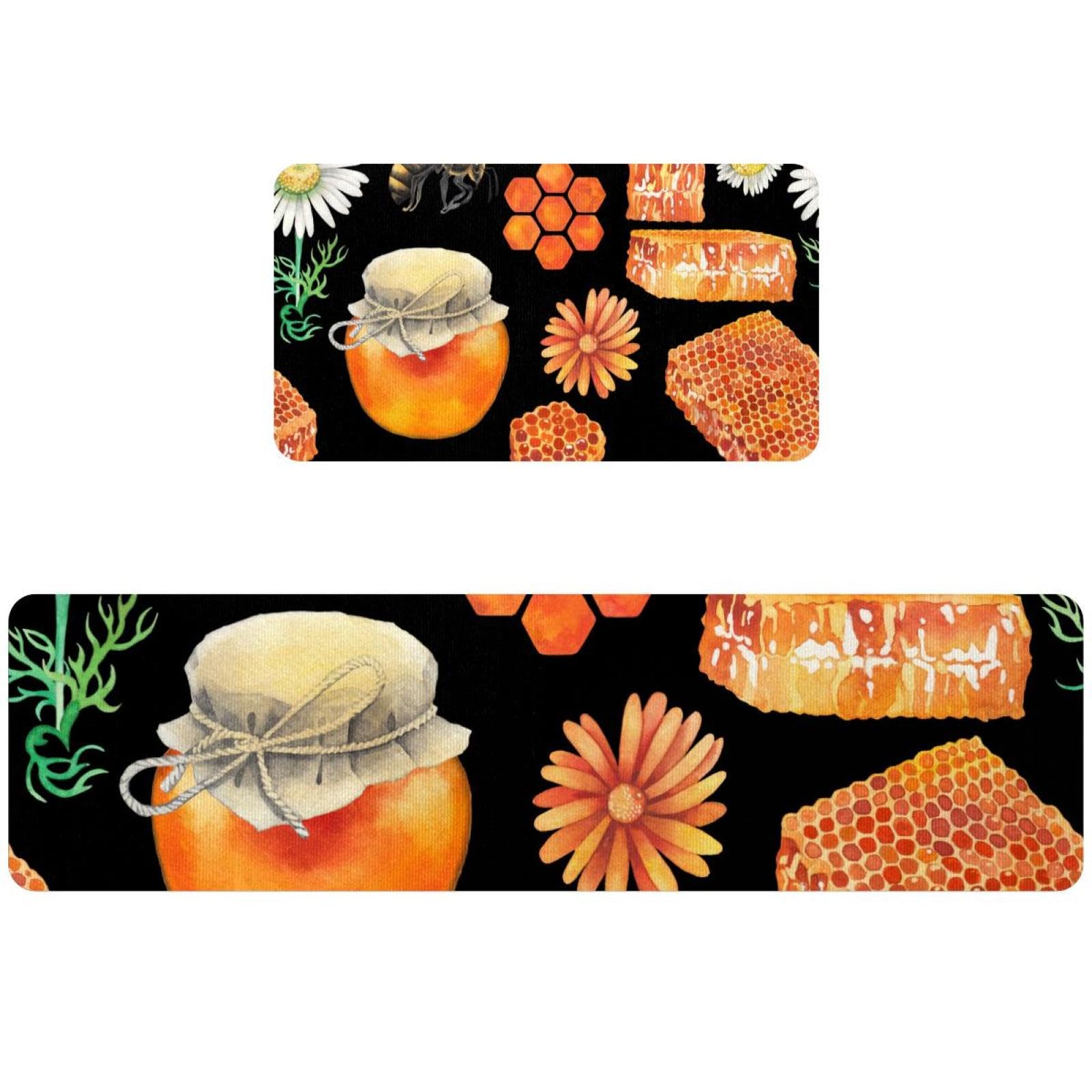Lot de 2 tapis de cuisine abeille et nid d'abeille lavables