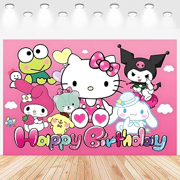 Cartoon Birthday Decorations, Cute Pink Cat Backdrop, Banner Shoot Photo Backgrounds Props, Birthday Party Supplies for Girls 5x3ft