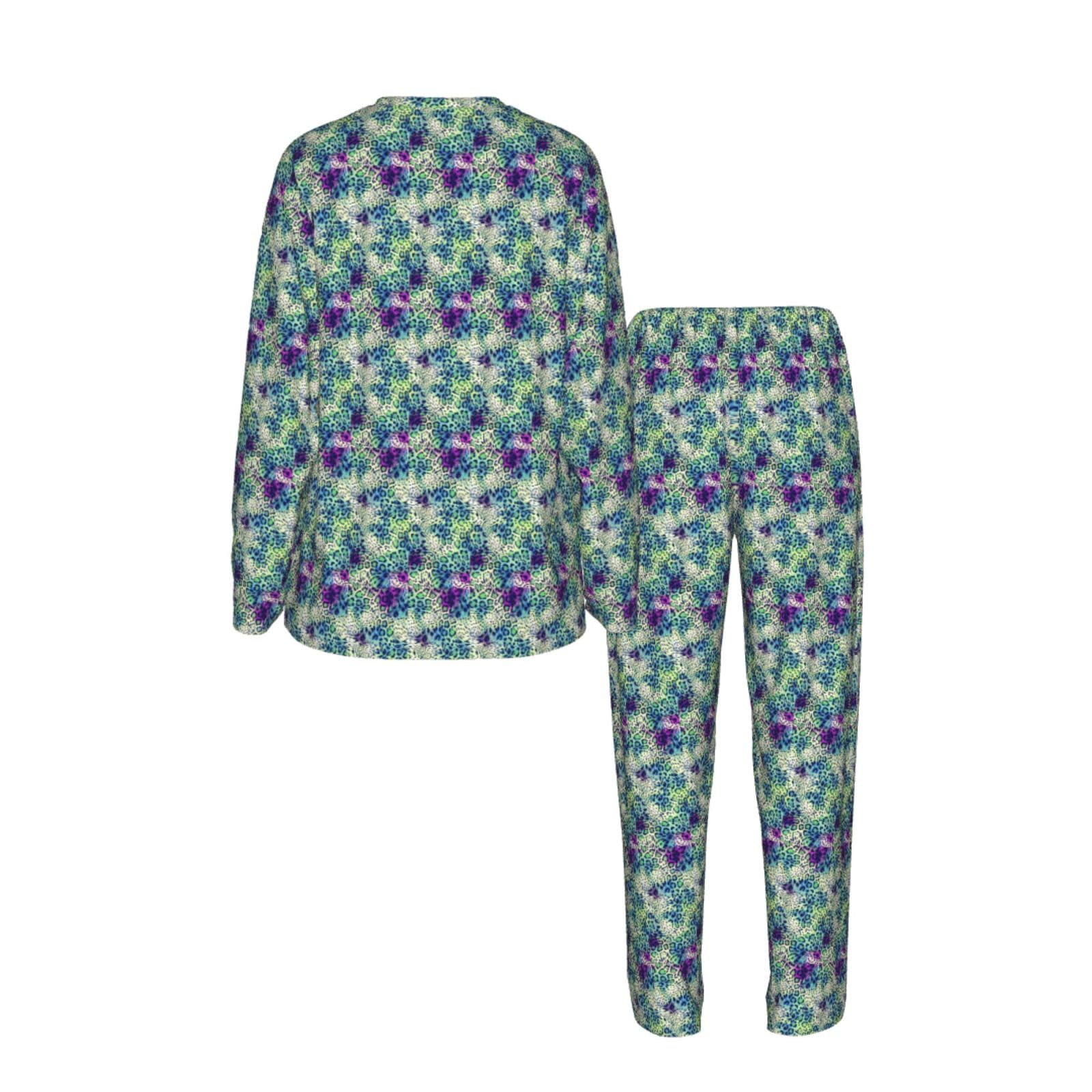 Pigiama da donna a maniche lunghe con stampa leopardata verde set pigiama morbido comodo elastico da notte