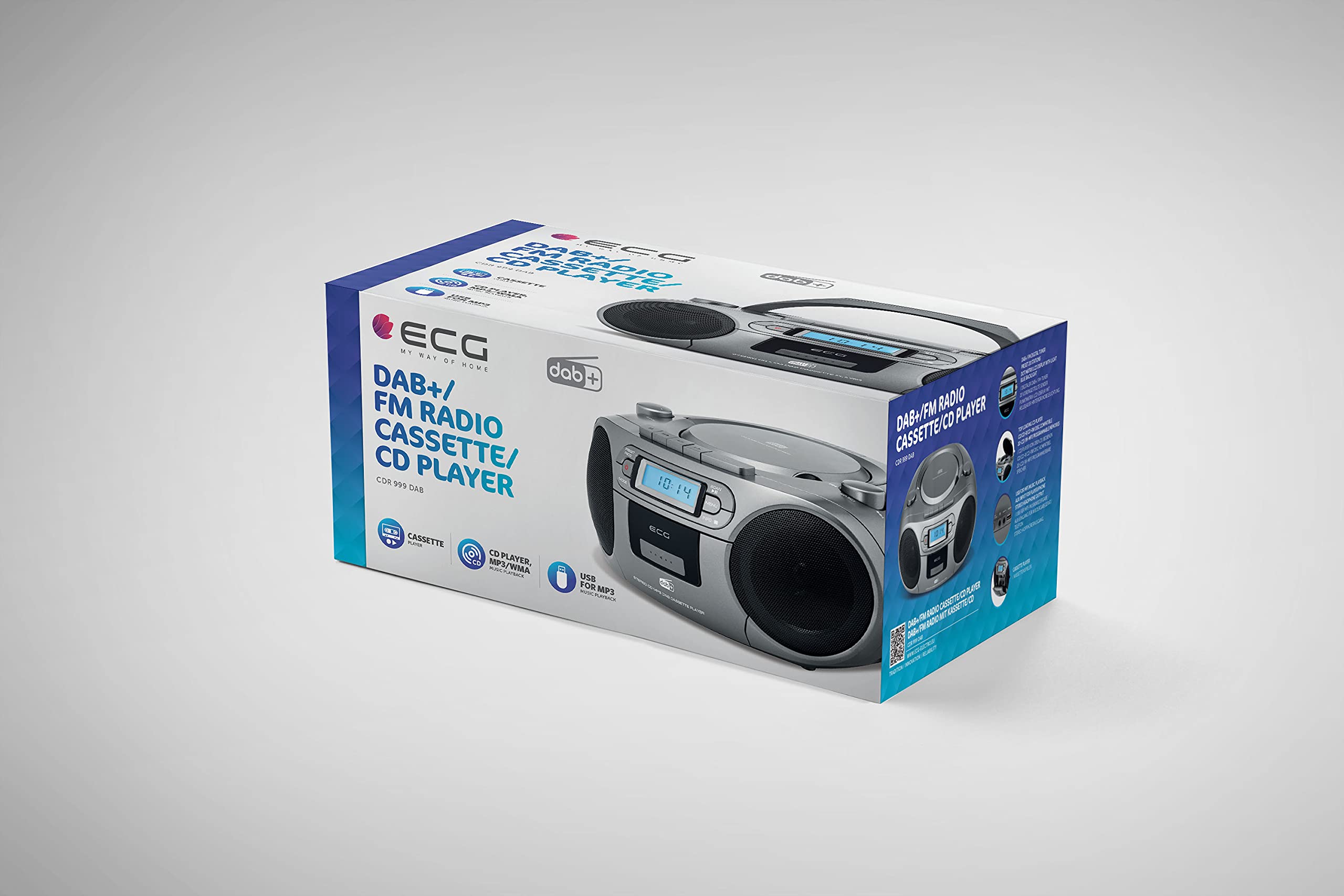 ECG CDR 999 DAB DAB+ / radio FM z odtwarzaczem CD/kasetowym, srebrny