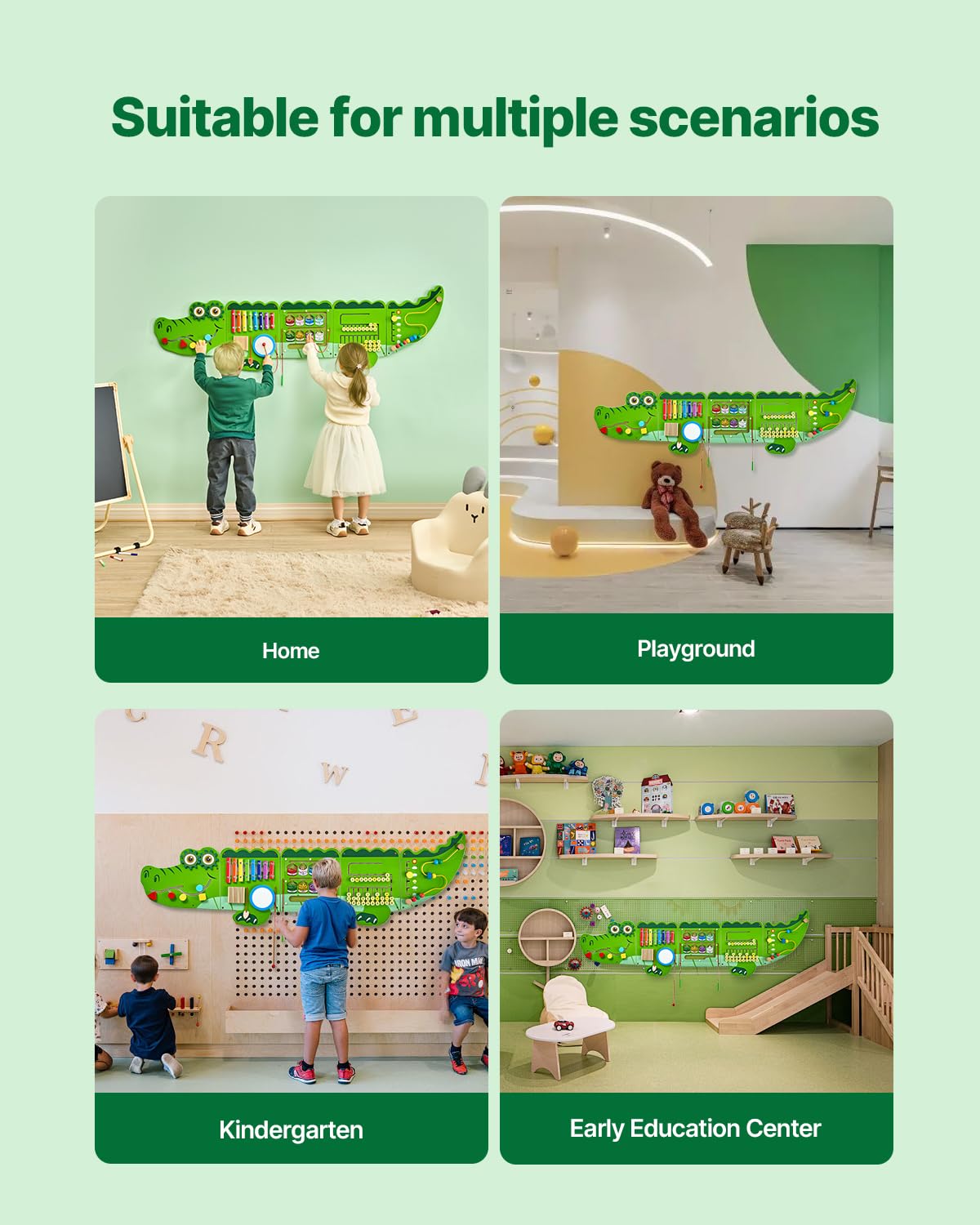 VEVOR 9-in-1 Montessori Busy Board, Montessori Motorikbrett für Bildung Frühe Entwicklung, Sensorisches Wandpaneel aus Holz für Kinder von 3-12 Jahren, Krokodil-Wandspiel für Kindergarten Spielzimmer