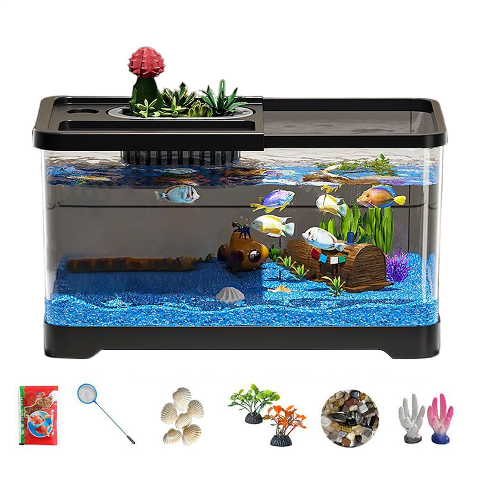 Aquarium - Nano Tank | Rectangular Freshwater Fish Tank, Small Tray Filter System | Transparent Glass Aquarium fish tank for betta, shrimp